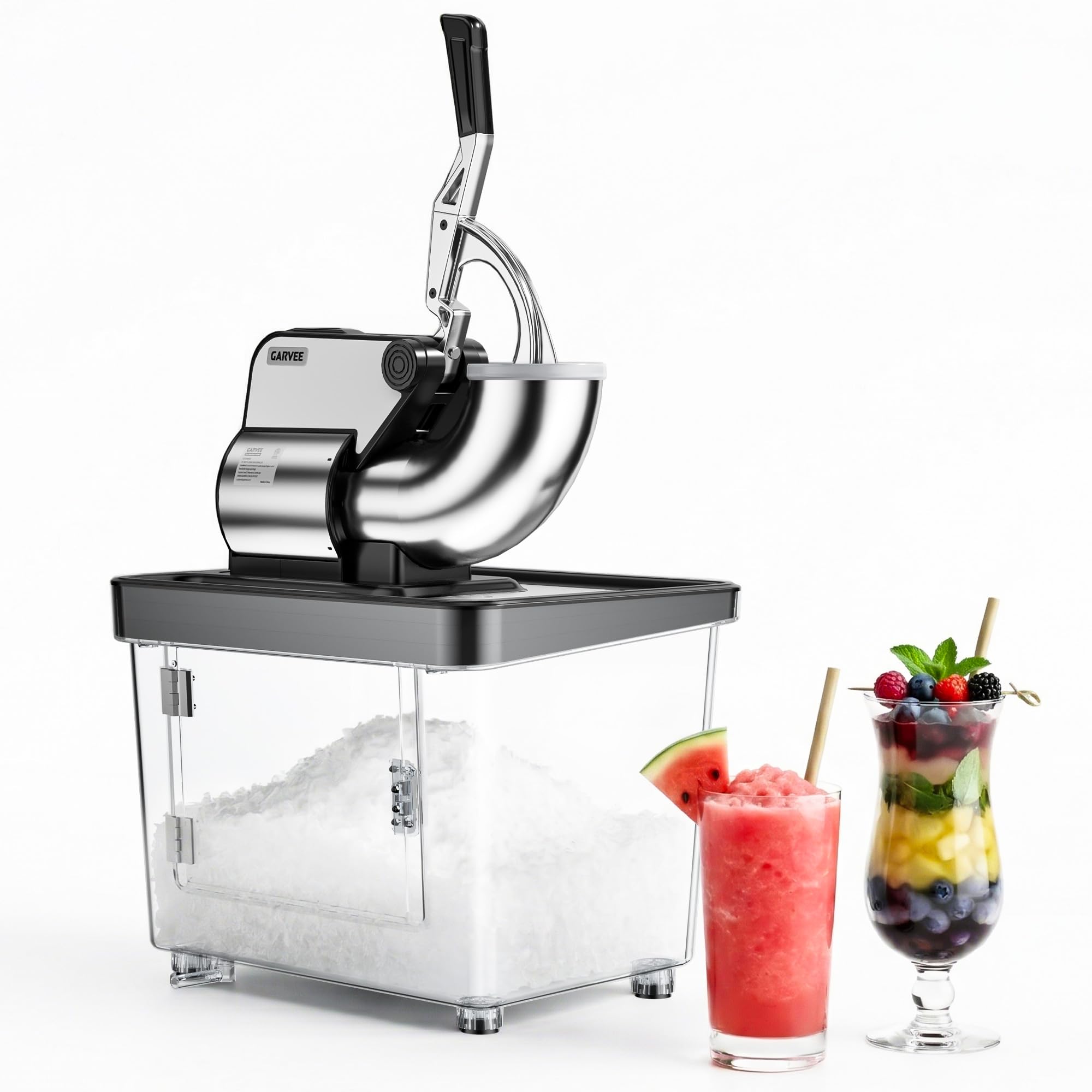 IdealHouse Black Electric Snow Cone Machine 300W Commercial Ice Crusher 661 Pounds Per Hour 4 Stainless Steel Blades 1450RPM 8.98 Gallon Hopper with Safety Switch for Home Restaurants and Bars #CA7-EYFY-INHB0M