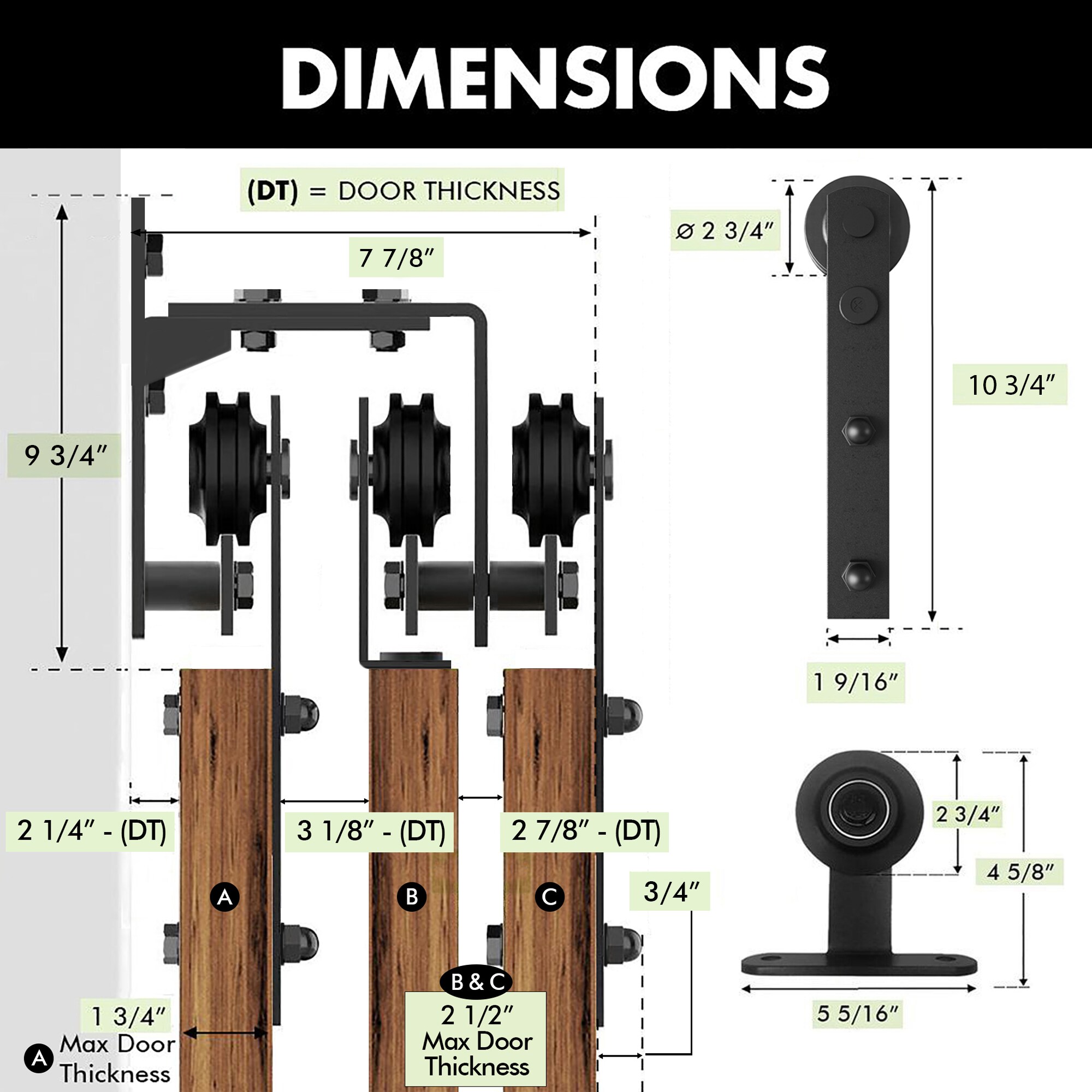 HOMACER ZTDZ7TGH180C Barn-Door-Roller-Kits - View #6