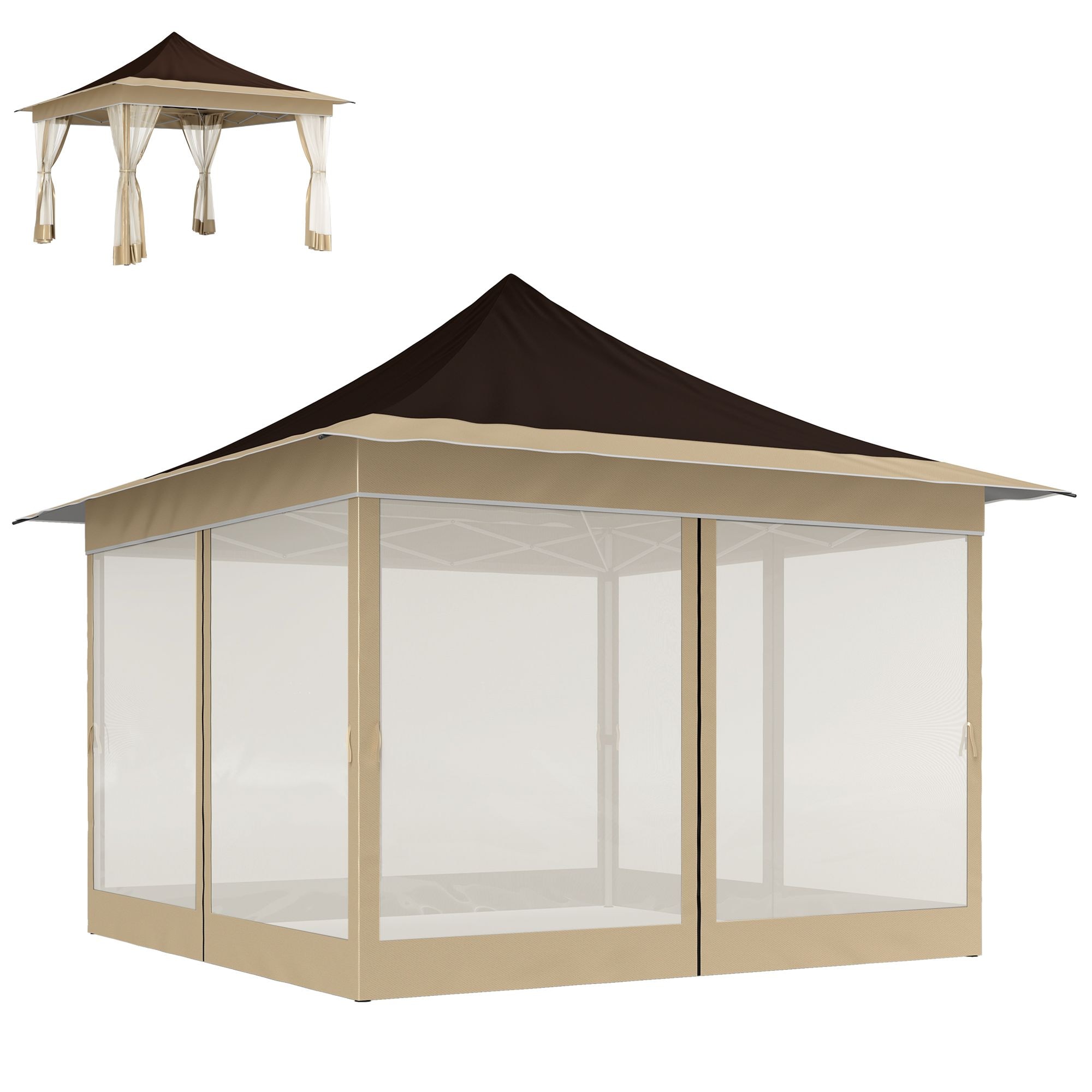JUSHUA 12 ft x 12 ft Brown Canopy Tent with Mesh Netting UPF50 Plus Pop ...