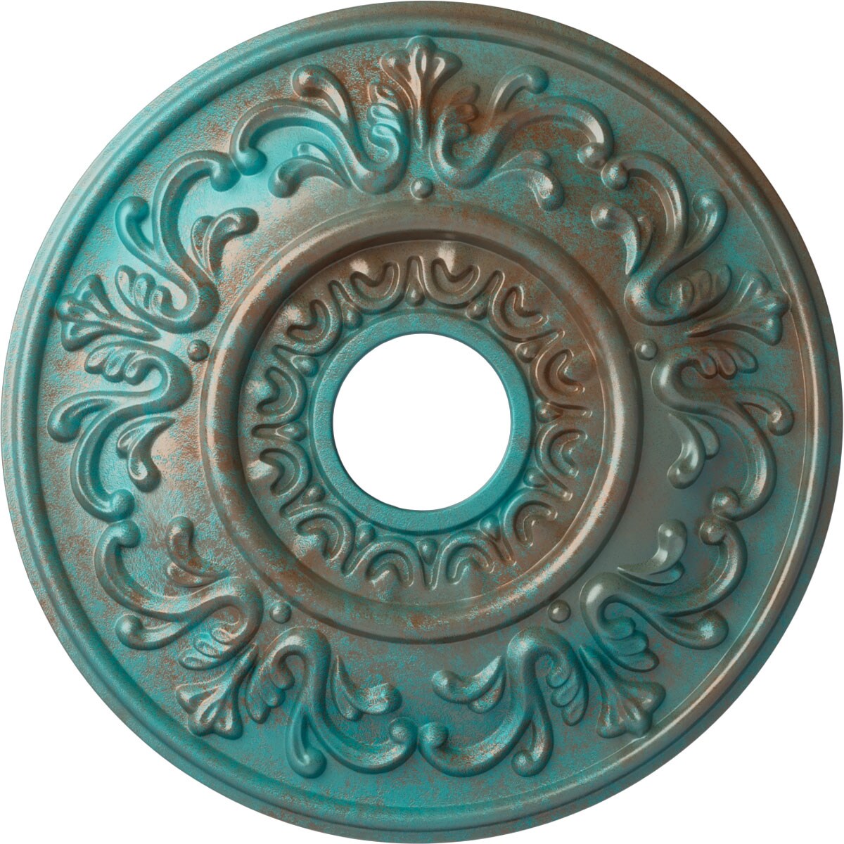 Ekena Millwork CM18VLCGS Valletta 18-in W x 18-in L Painted Copper Green Patina Polyurethane Whole Ceiling Medallion