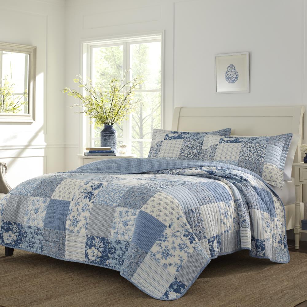 Laura Ashley Paisley Patchwork 2-Piece Blue Twin Quilt Set in the