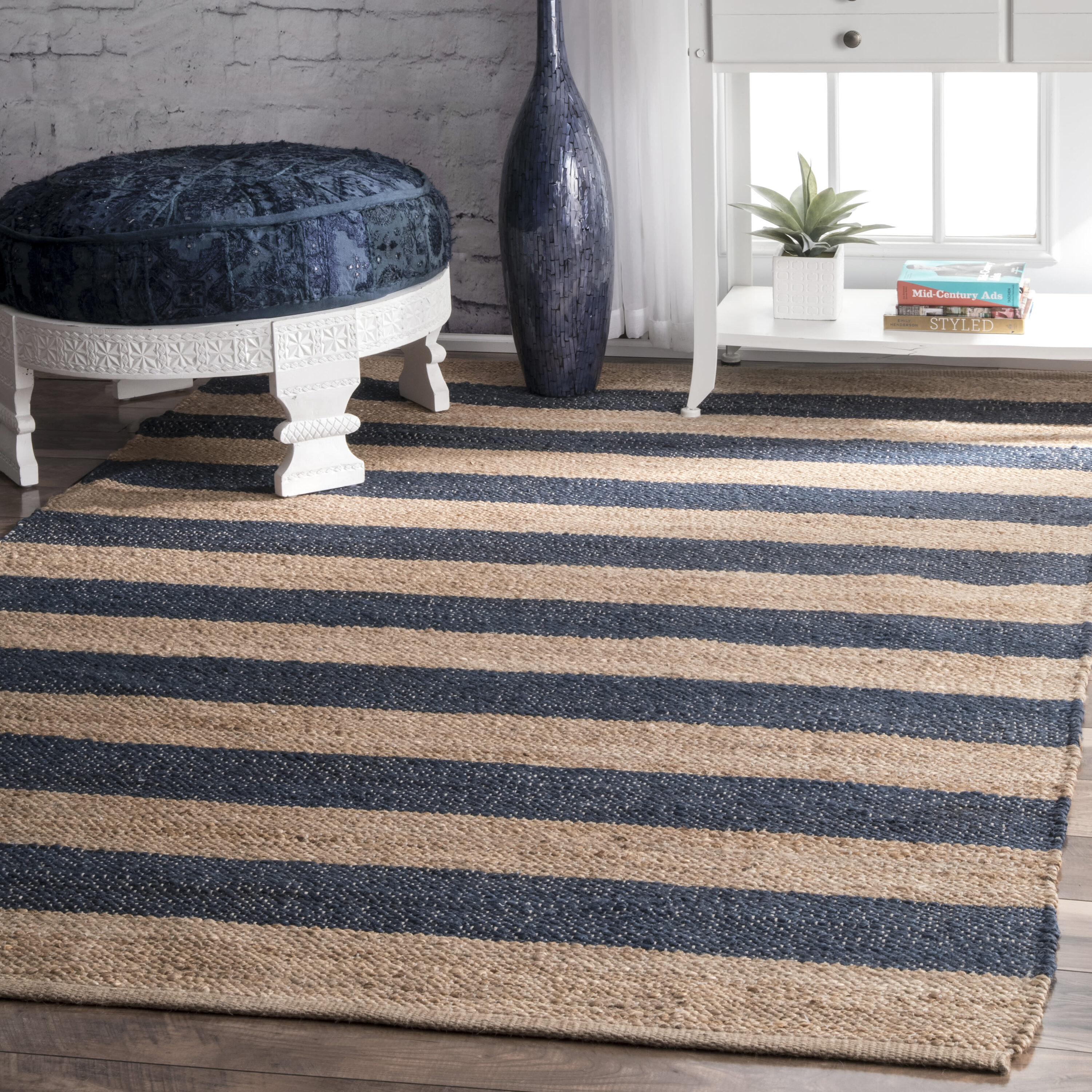 nuLOOM TADR03B-508 Dune Road 5 x 8 (ft) Flatweave Jute Denim Rectangular Indoor Stripe Coastal Area rug