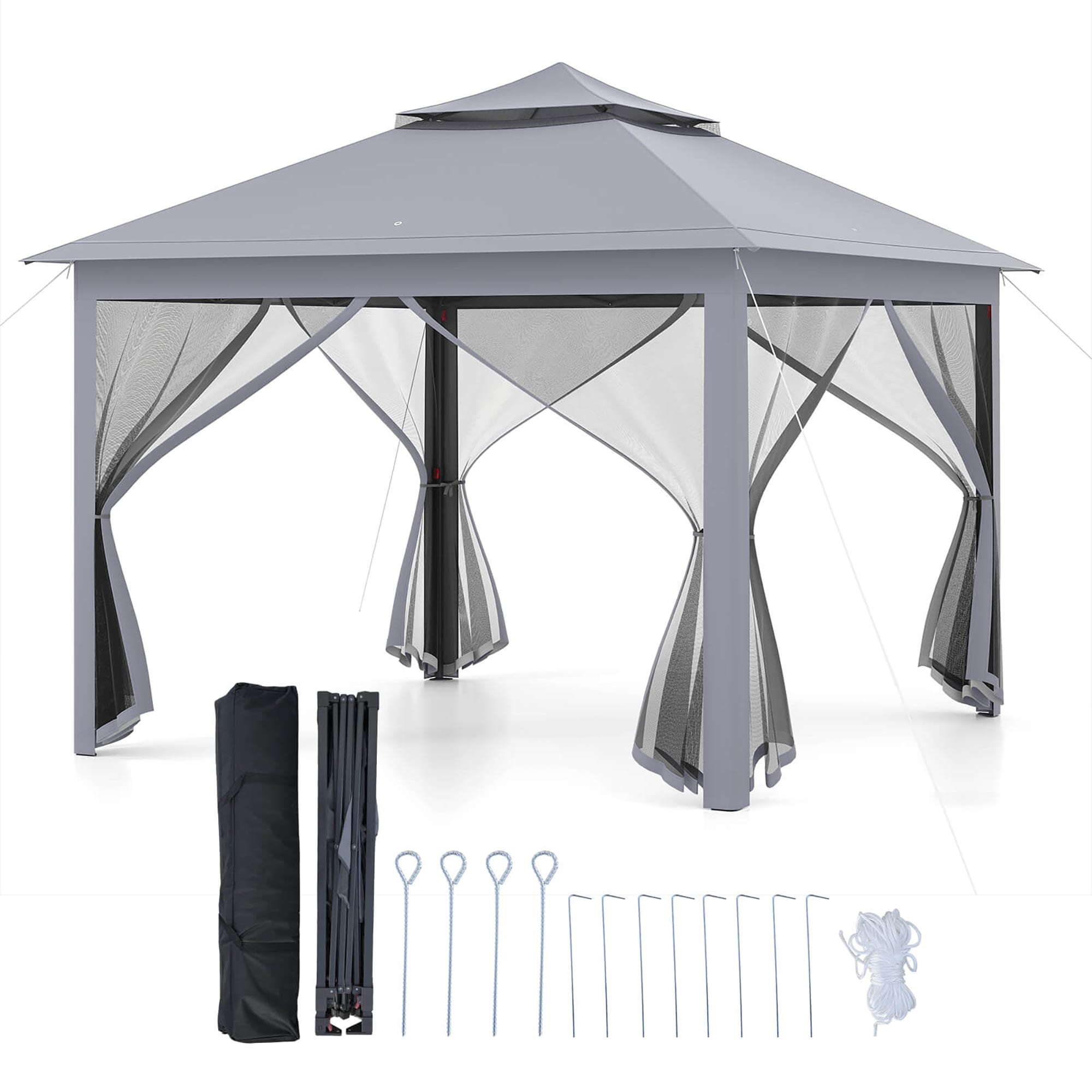 Costway 11-ft x 11-ft Gray Gazebo with Soft Top Roof (Screen Included)