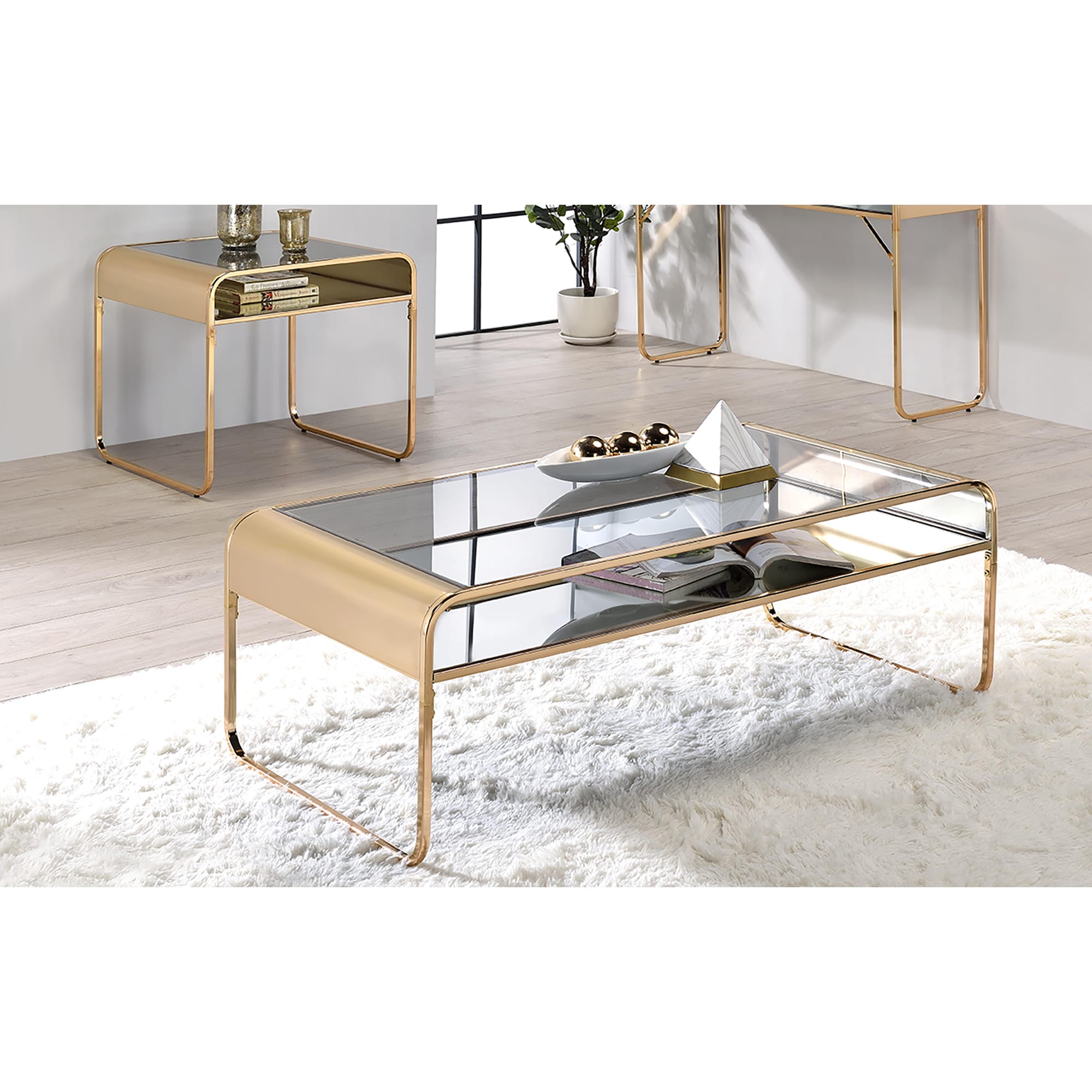 Furniture of America IDF-4246-2PC Shelburn 2-Piece Glam Clear Accent Table Set with Storage