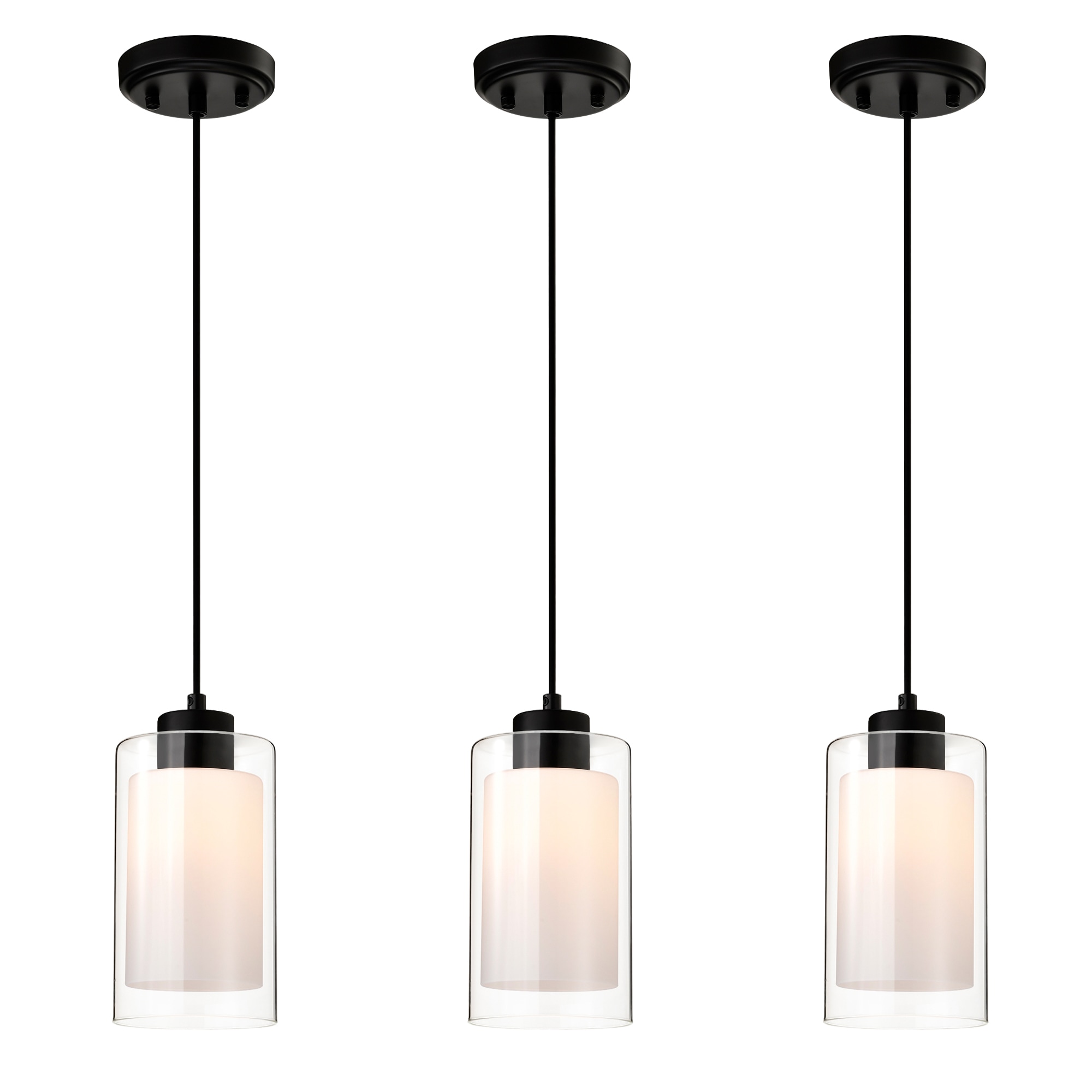 Edvivi EPJ2775BK-3PACK Avenue 3 -Light Matte Black 3-Pack Modern/contemporary Clear glass Cylinder Small Hanging Pendant light