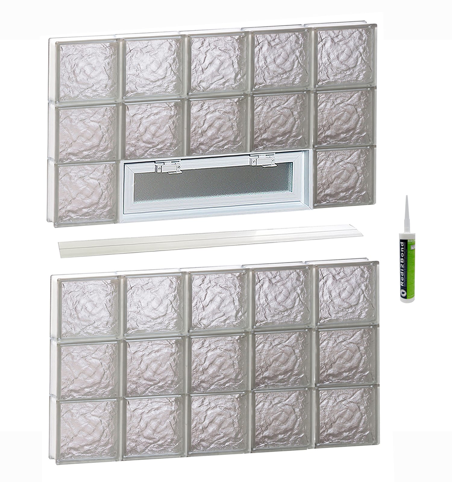 REDI2SET V4048IS Ice Glass 38-3/4-in x 46-1/2-in Frameless Replacement Vented Glass Block Window