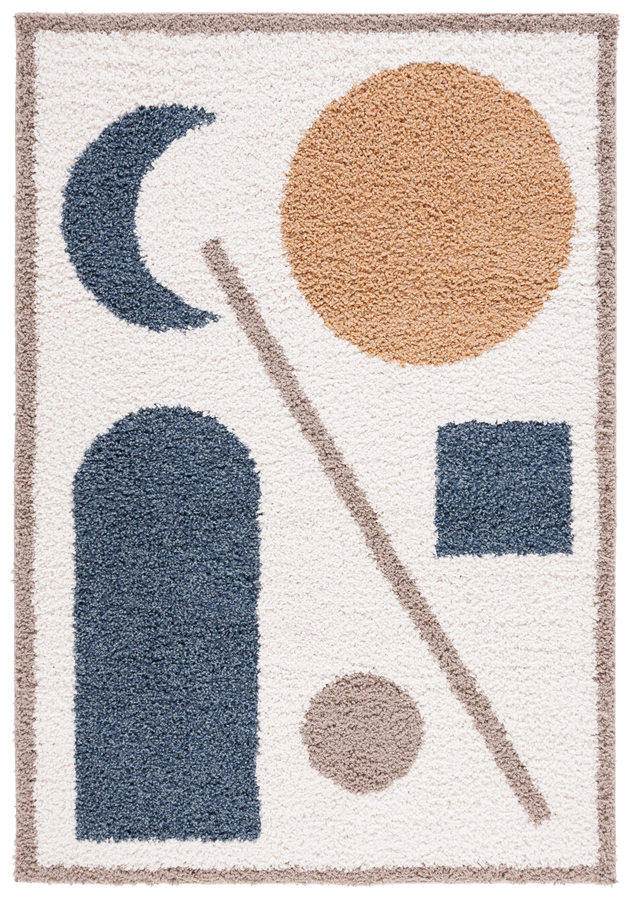 Safavieh CLC114A-4 4 x 6 (ft) Loomed Polyester Ivory/Blue Rectangular Indoor Geometric Mid-Century Modern Area rug