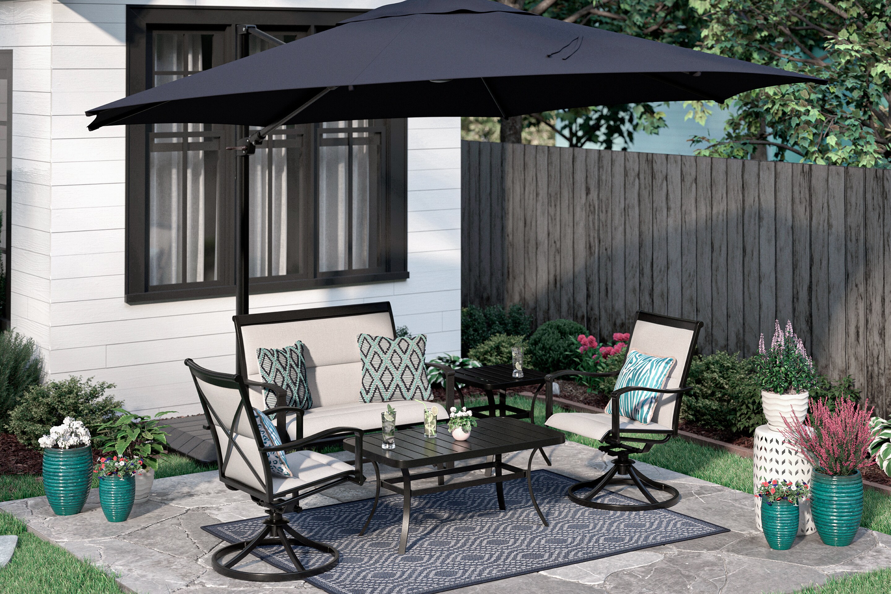 Style Selections Melrose 2-Piece Patio Conversation Set with Gray ...