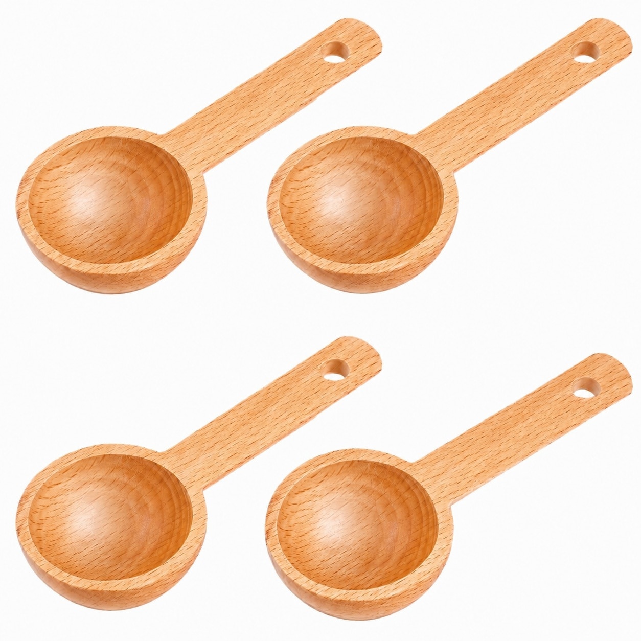 Aoibox  4 Pack Natural Wood Coffee Measuring Scoops 1 Tablespoon Capacity for Coffee Tea Sugar Spice Canisters