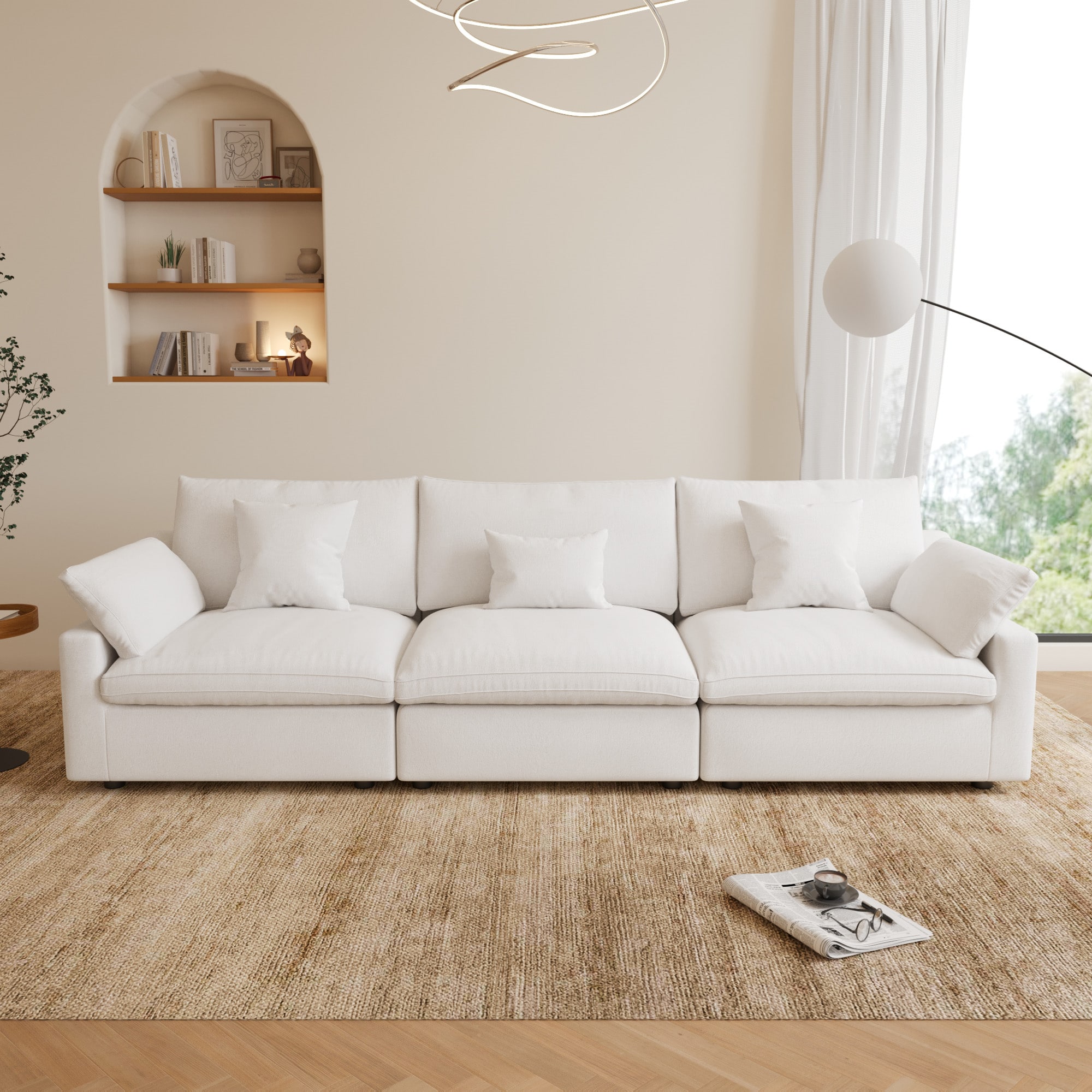 BuotiqHom DH-S3-140WE 119-in Modern White Linen 3 -seater Sectional