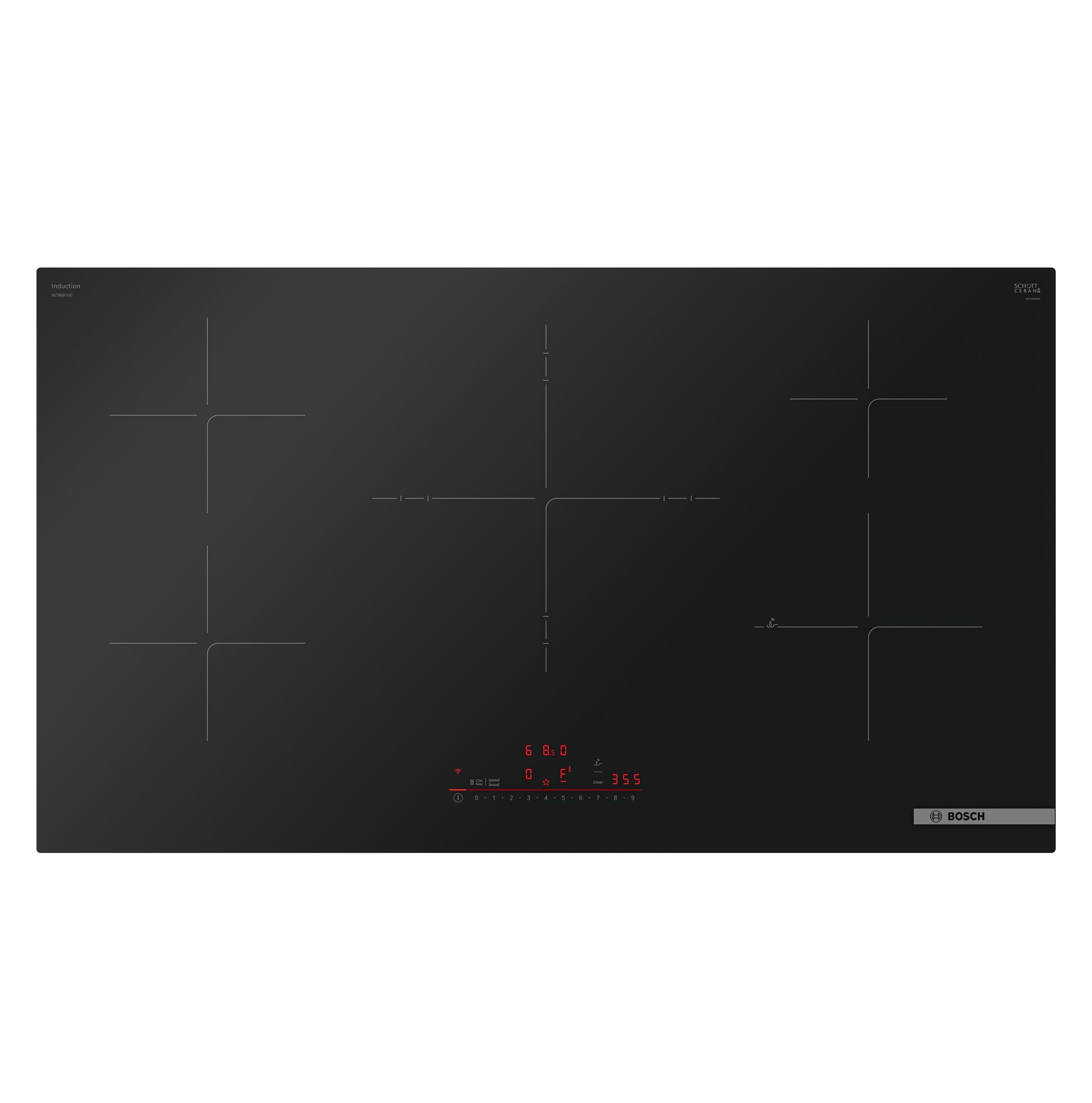 Bosch NIT8661UC 800 Series 36-in 5 burners Black Smart Compatible Induction Cooktop with Bridge Element
