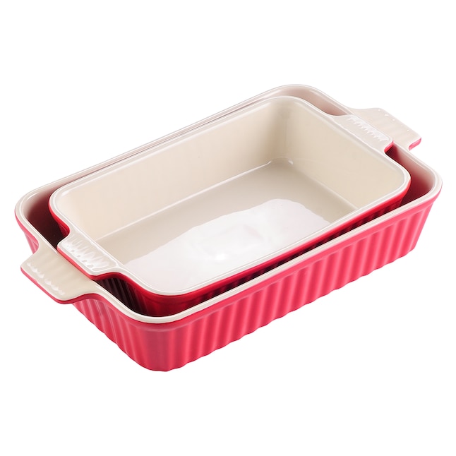 MALACASA Red 2-Piece Ceramic Bakeware Set at