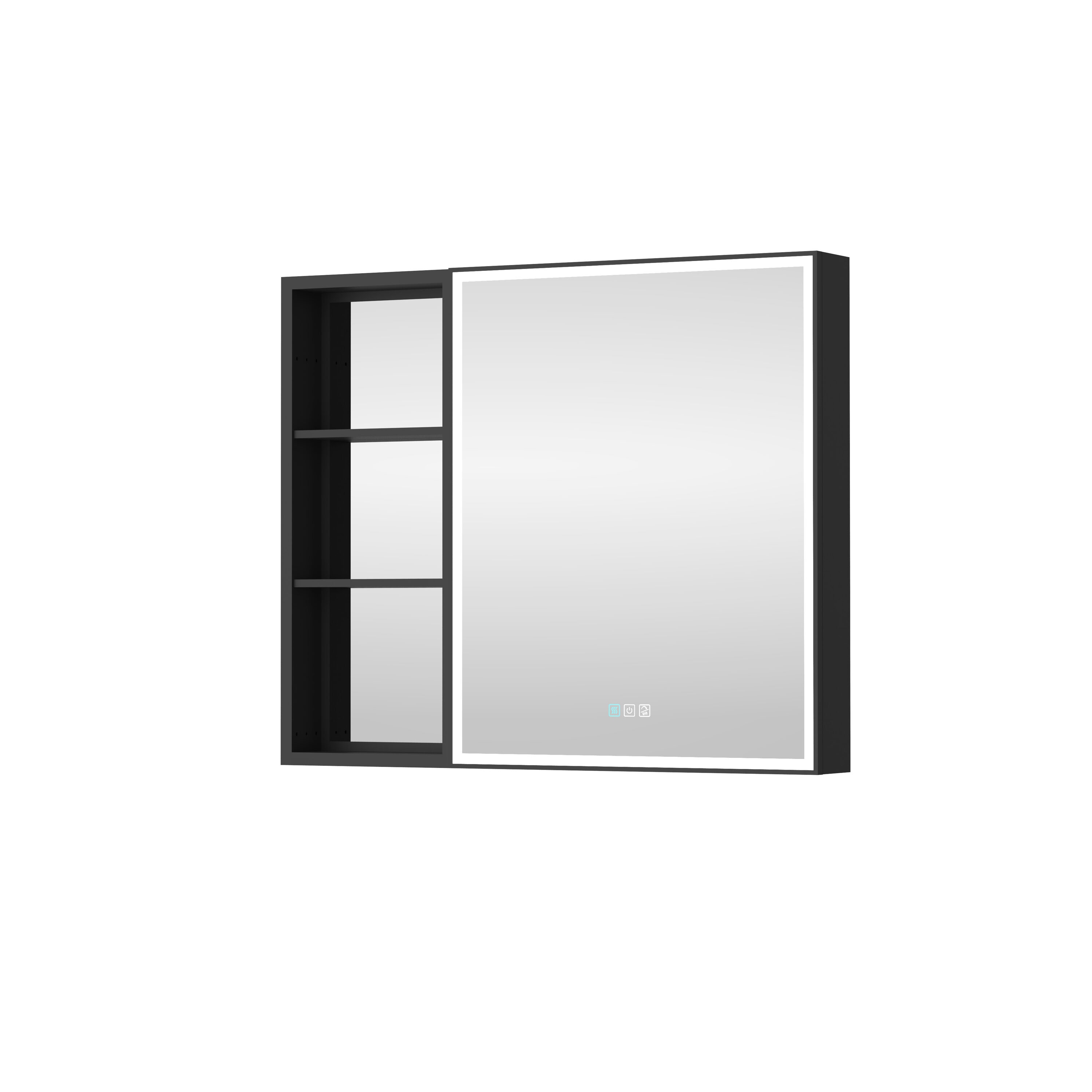 Forclover MEAM-12M3630LMC 36-Inches x 30-Inches Lighted LED Fog Free Surface/Recessed Mount Black Mirrored Rectangle Soft Close Medicine Cabinet with Outlet