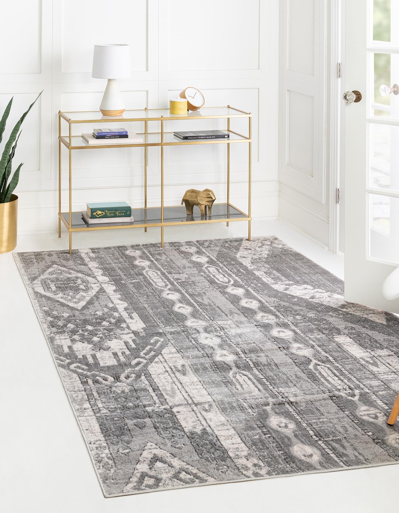 Unique Loom 3147150 Portland 8 x 11 (ft) Loomed Polypropylene Gray Rectangular Indoor Stripe Area rug