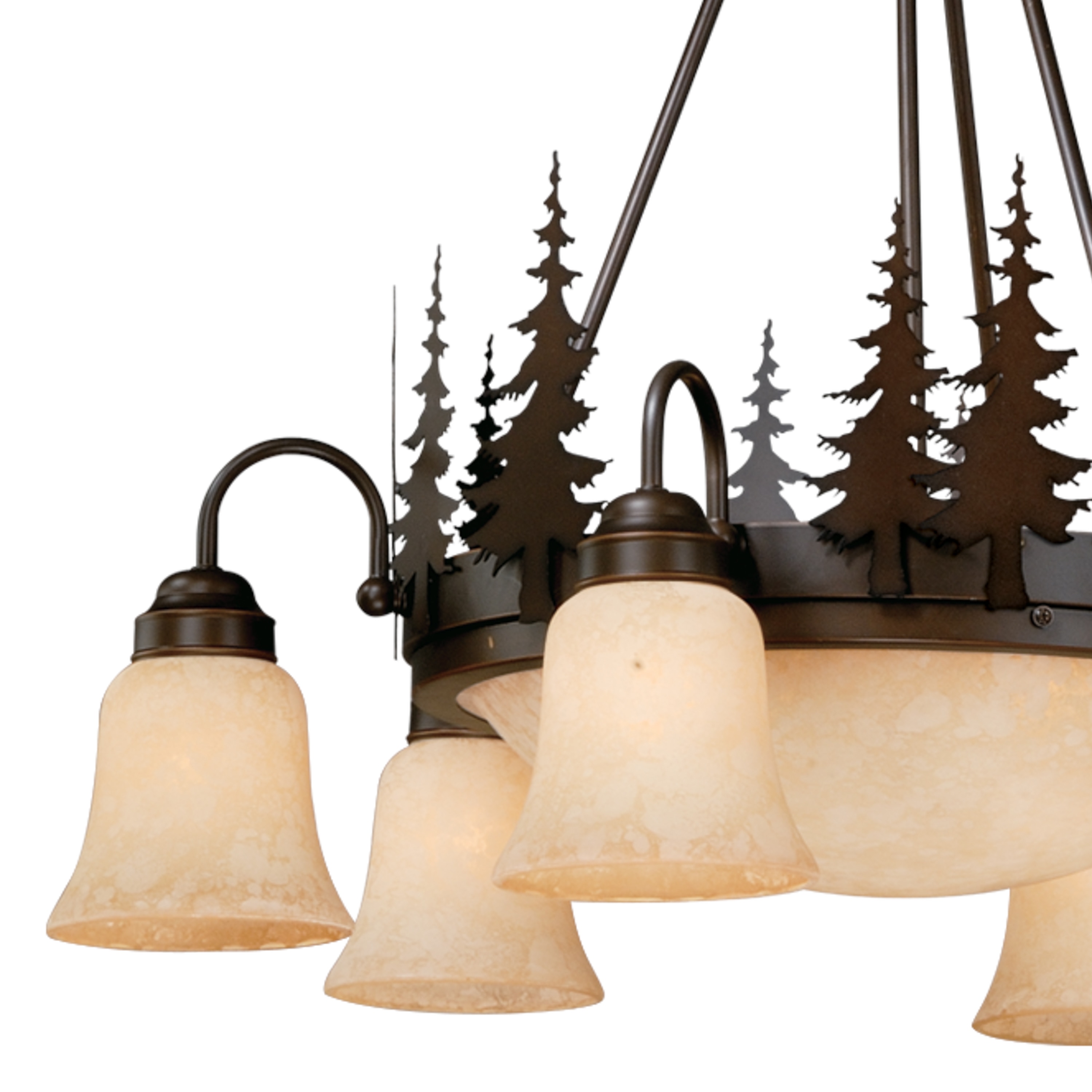 Yosemite Rustic Bronze Tree Silhouette Chandelier with Amber Flake Glass