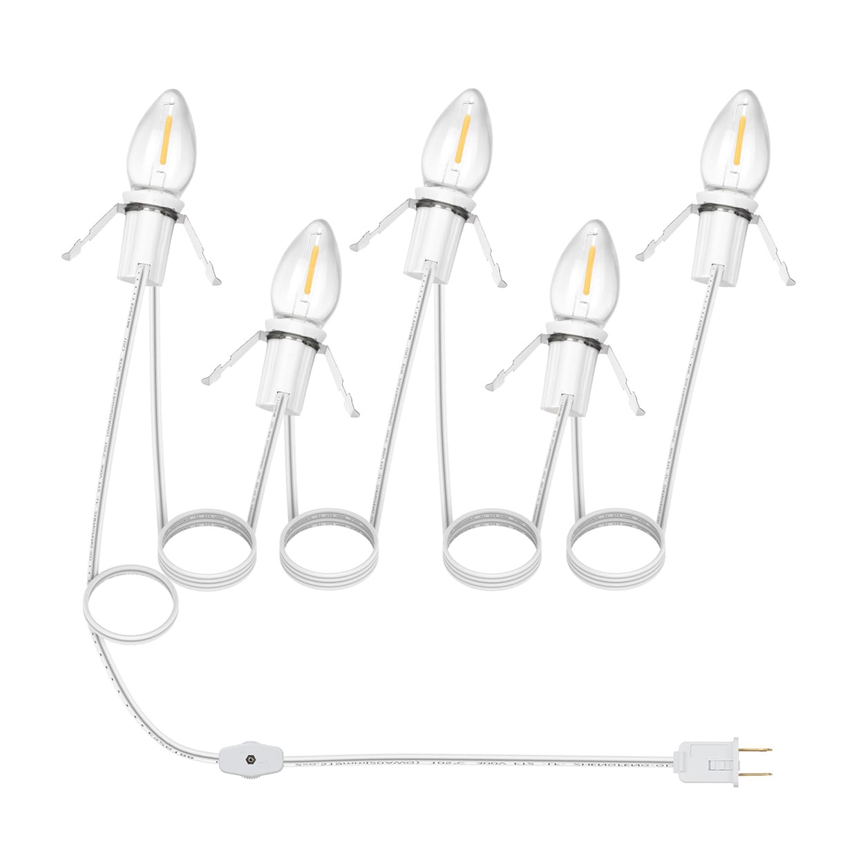 Vrbgify 8.2Ft Accessory Cord with 5 LED C7 Bulbs E12 Socket Clip Lights White Extension Cord with Fused Plug Switch for Christmas Village House 1 Pack #LVG0312S13