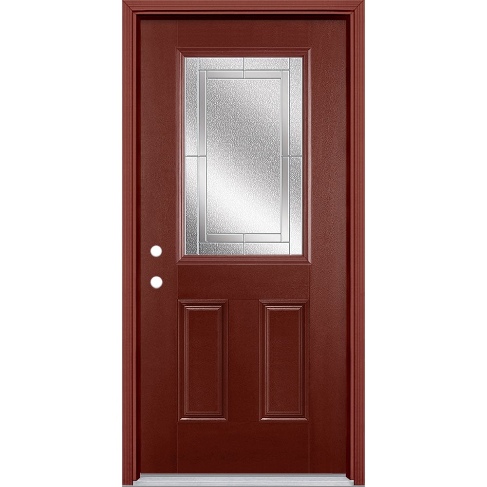 Masonite 3419740 Focus 36-in x 80-in x 4-9/16-in Fiberglass Half lite Right-hand inswing Wineberry Stained Prehung Front Door with Brickmould Insulating core