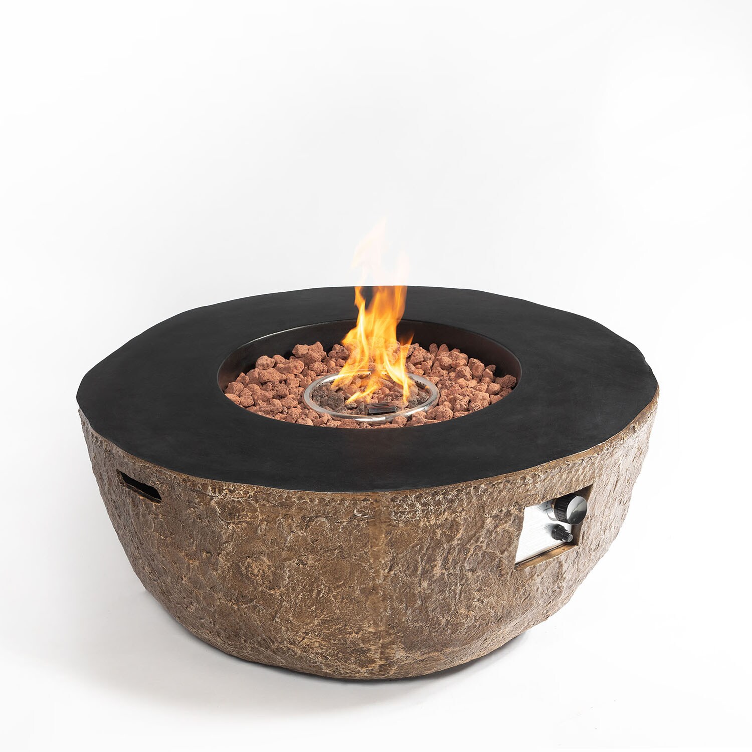 Bybafun 41-in W Brown Concrete Round Propane Gas Firebowl in the Gas ...