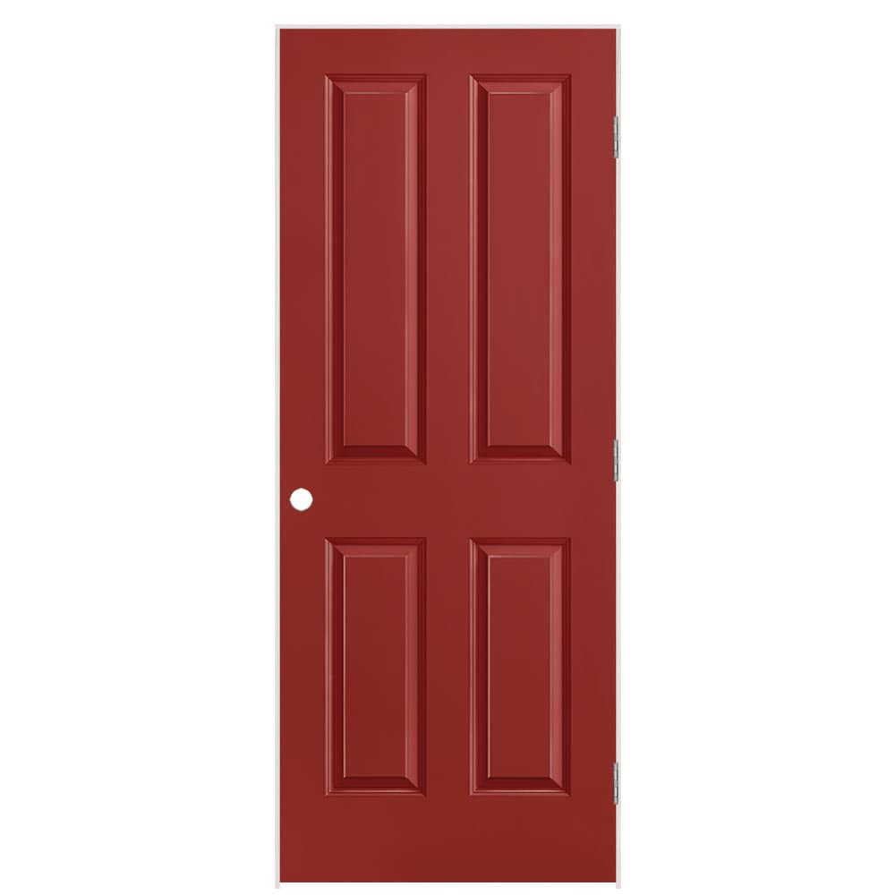 Masonite 1316360 32-in x 80-in Barn Red Hollow core 4 panel square Left hand Smooth Prefinished Molded composite Flat Jamb Single Prehung Interior Door
