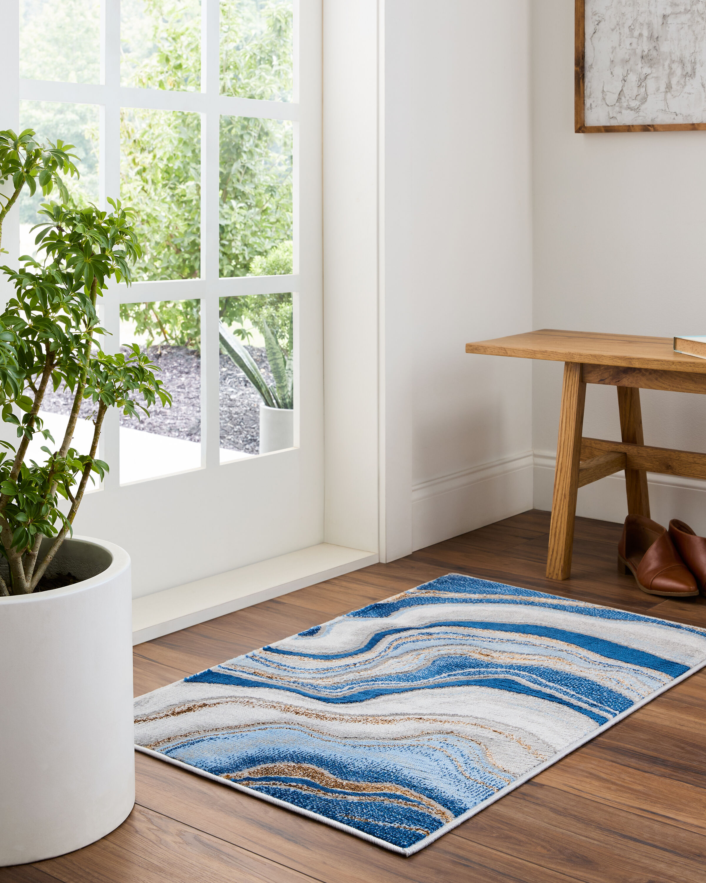 Origin 21 671248 Blue Endless Space 2 x 3 (ft) Loomed Polyester Blue Rectangular Indoor Geode Area rug