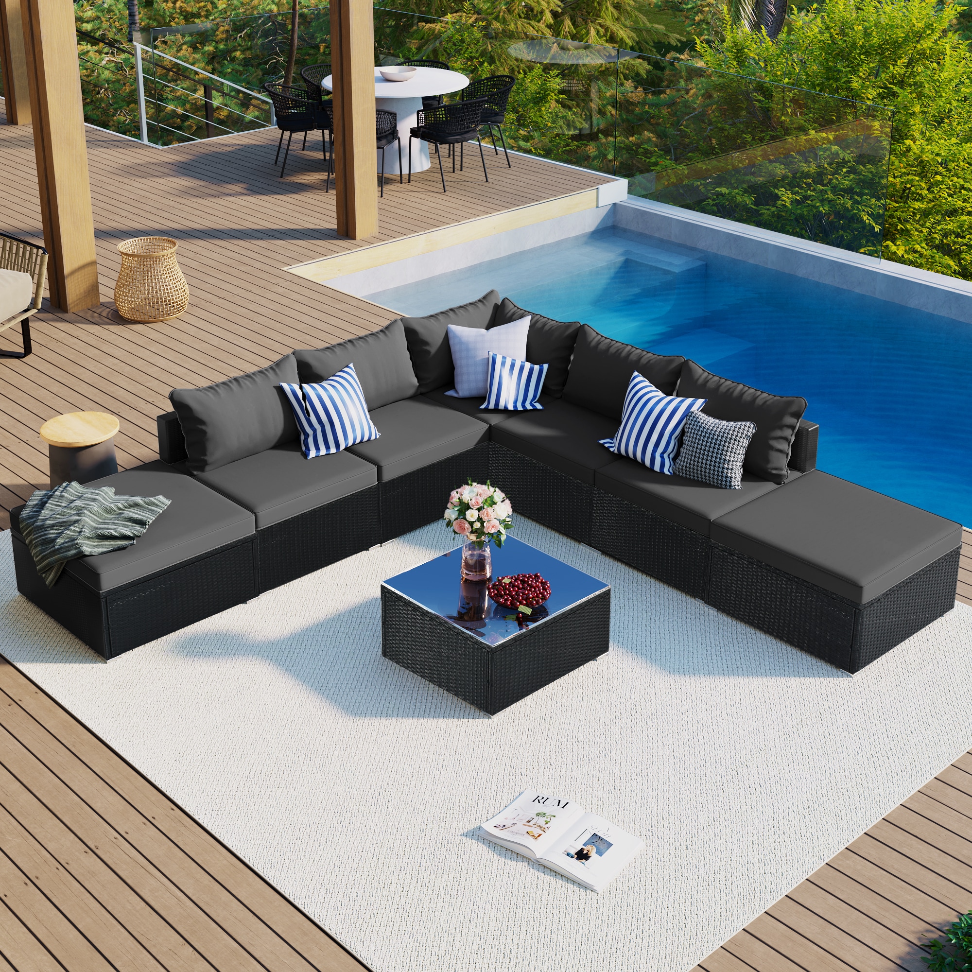 Dimakai DK-GO-17AAE 8 -Piece Wicker Patio Conversation Set with Gray