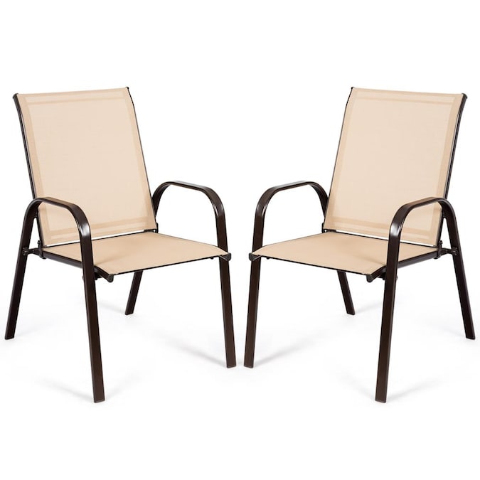 Goplus 2pcs Patio Chairs Dining Chair Deck Yard W Armrest Beige In The Department At Com - Patio Chair Armrests