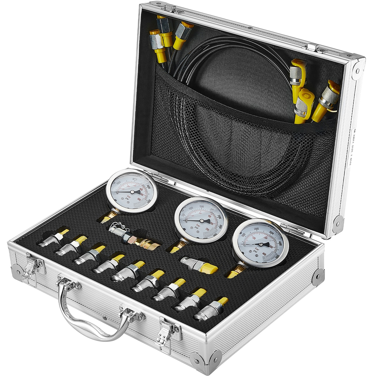 VEVOR - Hydraulic Pressure Test Kit. 250/400/600bar. 3 Gauges 11 Test Couplings 3 Test Hoses. ...