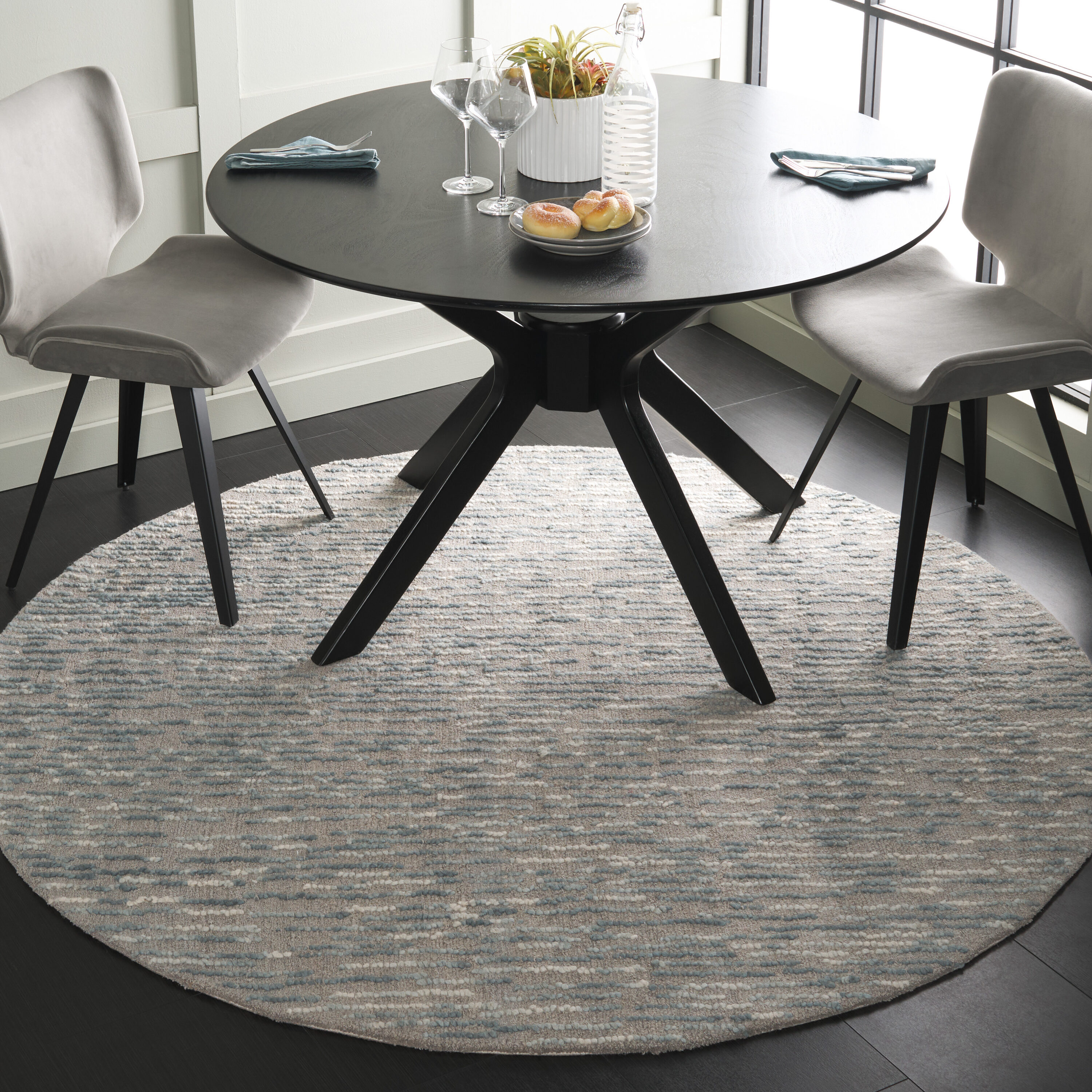 Abstract 278 Gray/Blue Contemporary 6ft x 6ft Round Rug