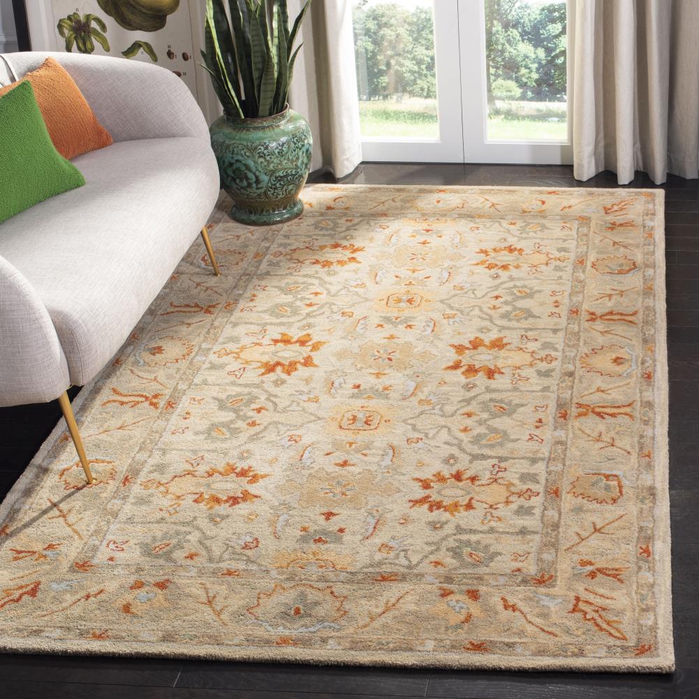 Antiquity 6' Square Beige/Gray/Orange Wool Tufted Area Rug