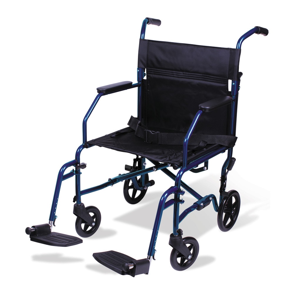 Carex Health Brands Carex Classics Transport Chair with 19-in Seat and Swing-Away Footrests Blue