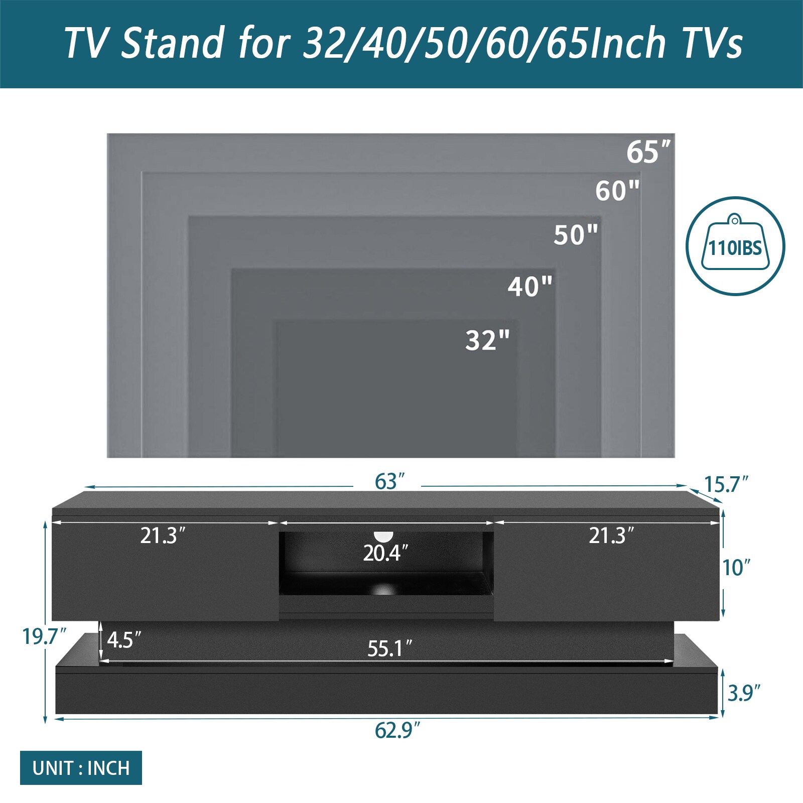 Curated visual reference: Fresh Look at Lovmor 63Inch Black Morden TV Stand With Led Lights High