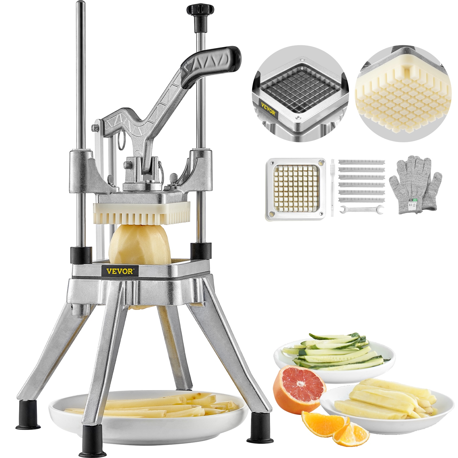 VEVOR Commercial Grade Stainless Steel Food Slicer - Silver, 0.3-in Blade, Cuts Meat, Cheese, Vegetables - High-Pressure Die-Cast Aluminum Frame