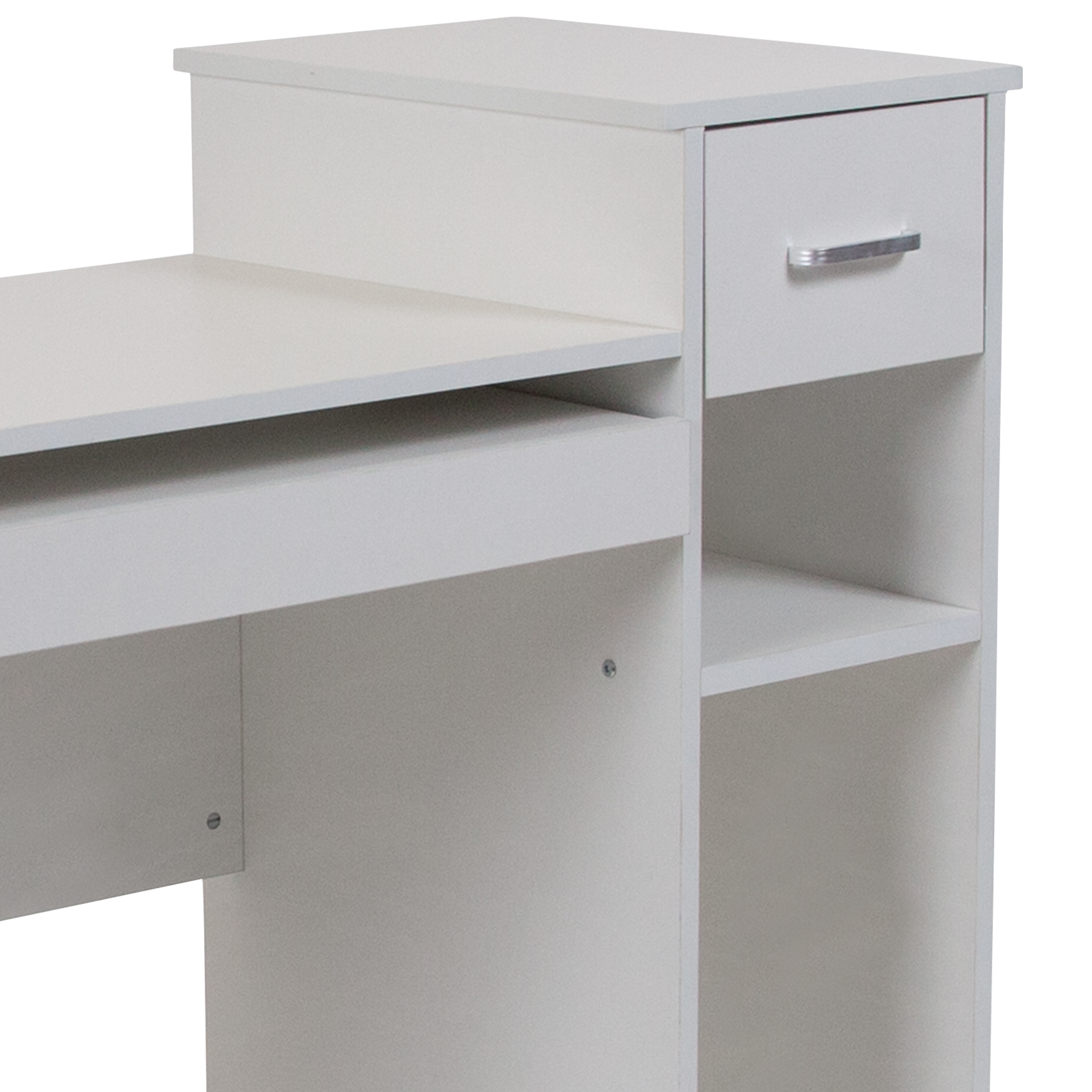 White Wood Computer Desk with Drawer and Keyboard Tray