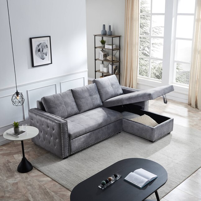 bovenste Briljant Super goed Clihome Pull-Out Sofa-Bed Modern Gray Velvet Sectional in the Couches, Sofas  & Loveseats department at Lowes.com