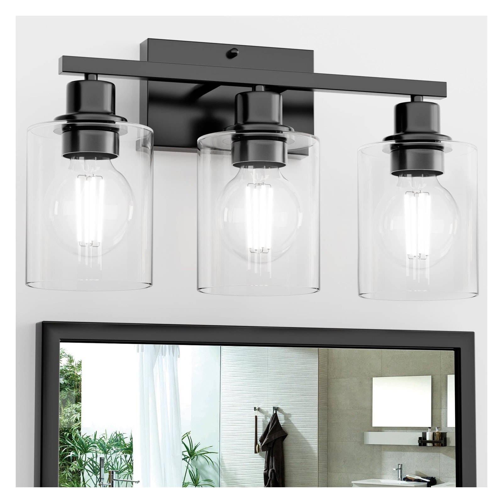 AOIZGMY  Black Bathroom Lights Over Mirror 3 Light Vanity Lighting Fixture 18 Inches Wall Sconce with Clear Glass Shades E26 Base Bulbs Not