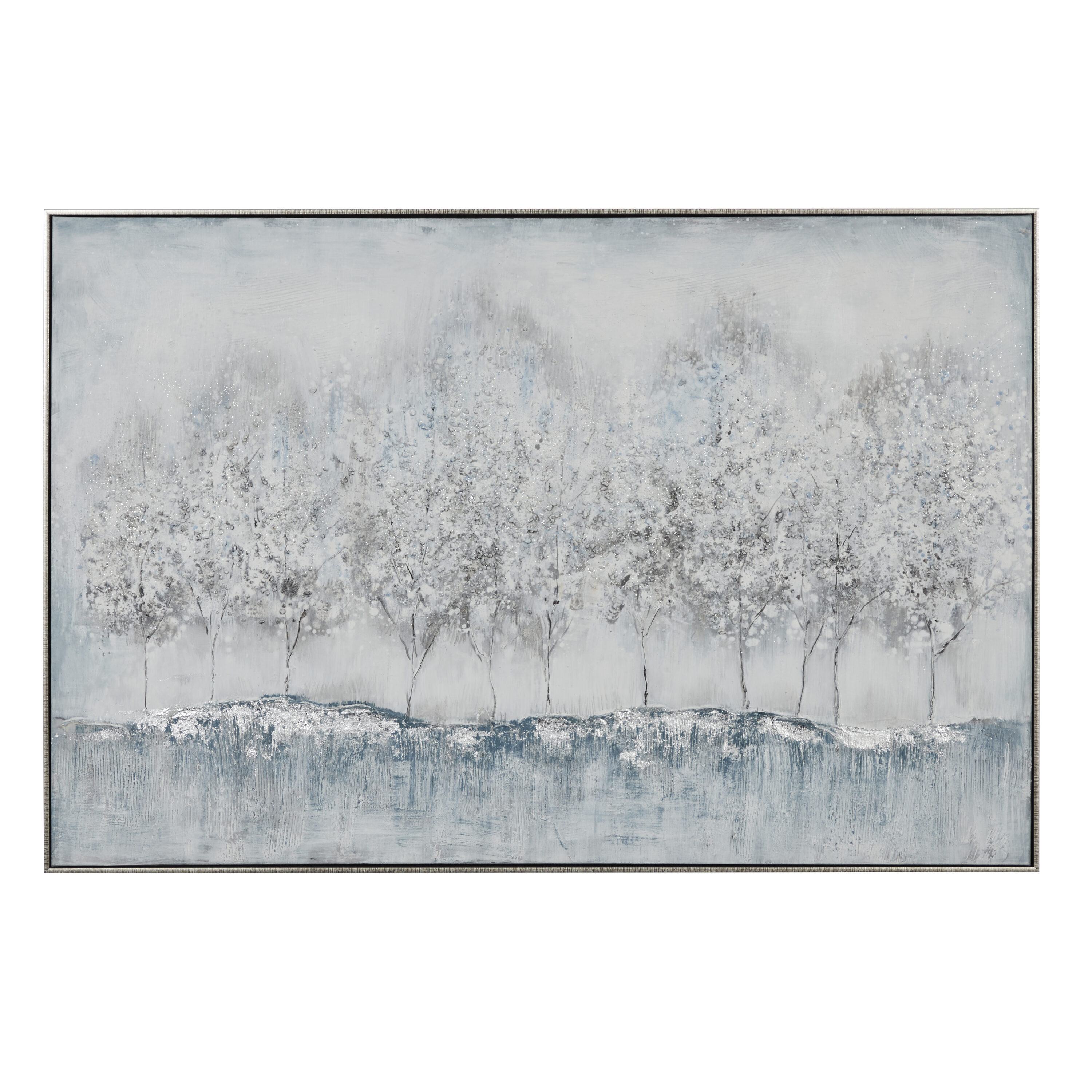 Grayson Lane Gray Canvas Tree Framed Wall Art with Silver Frame White ...