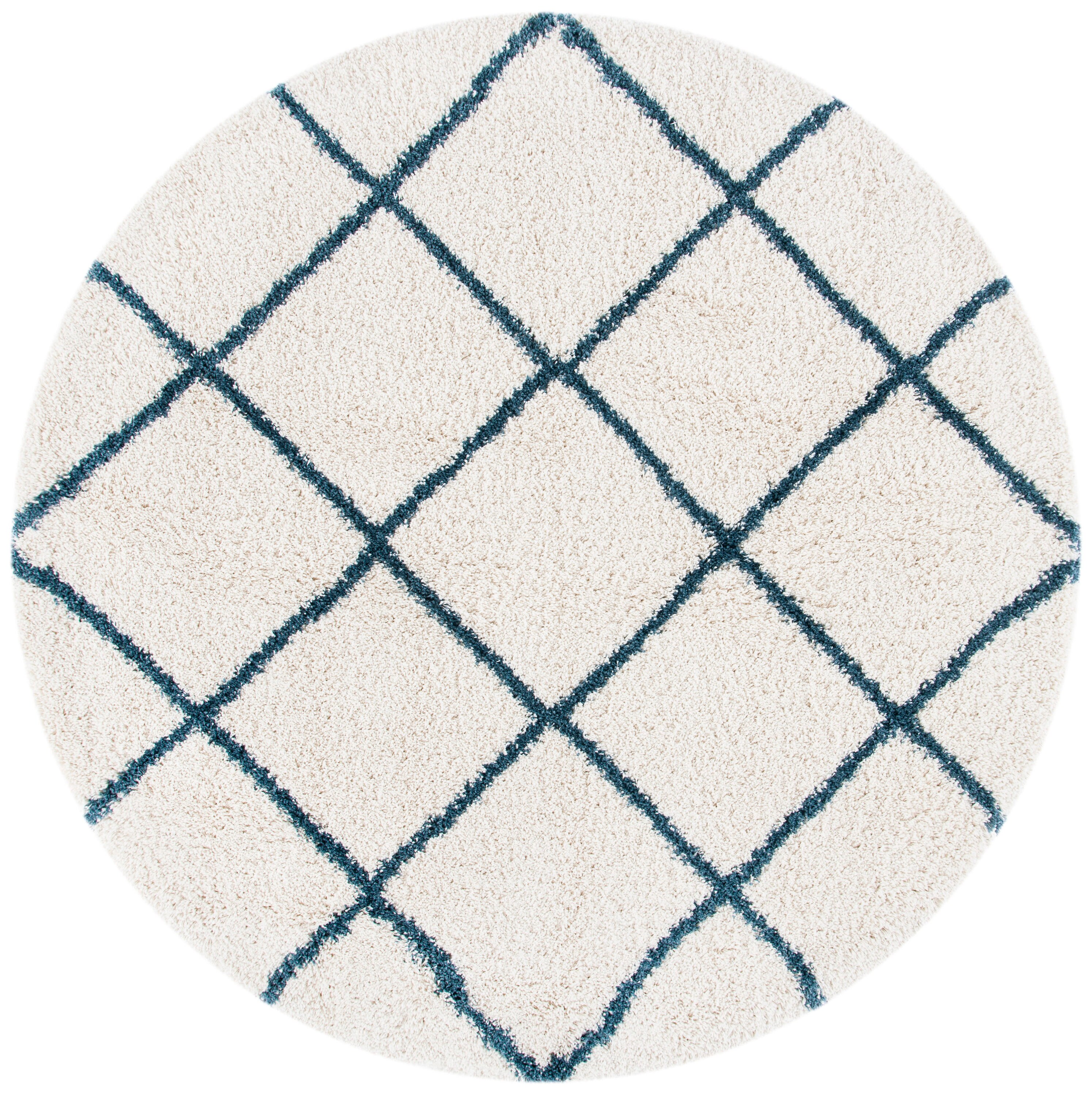 Safavieh SGH281T-7R Hudson Beckham Shag 7 x 7 (ft) Loomed Polypropylene Ivory/Slate Blue Round Indoor Trellis Area rug