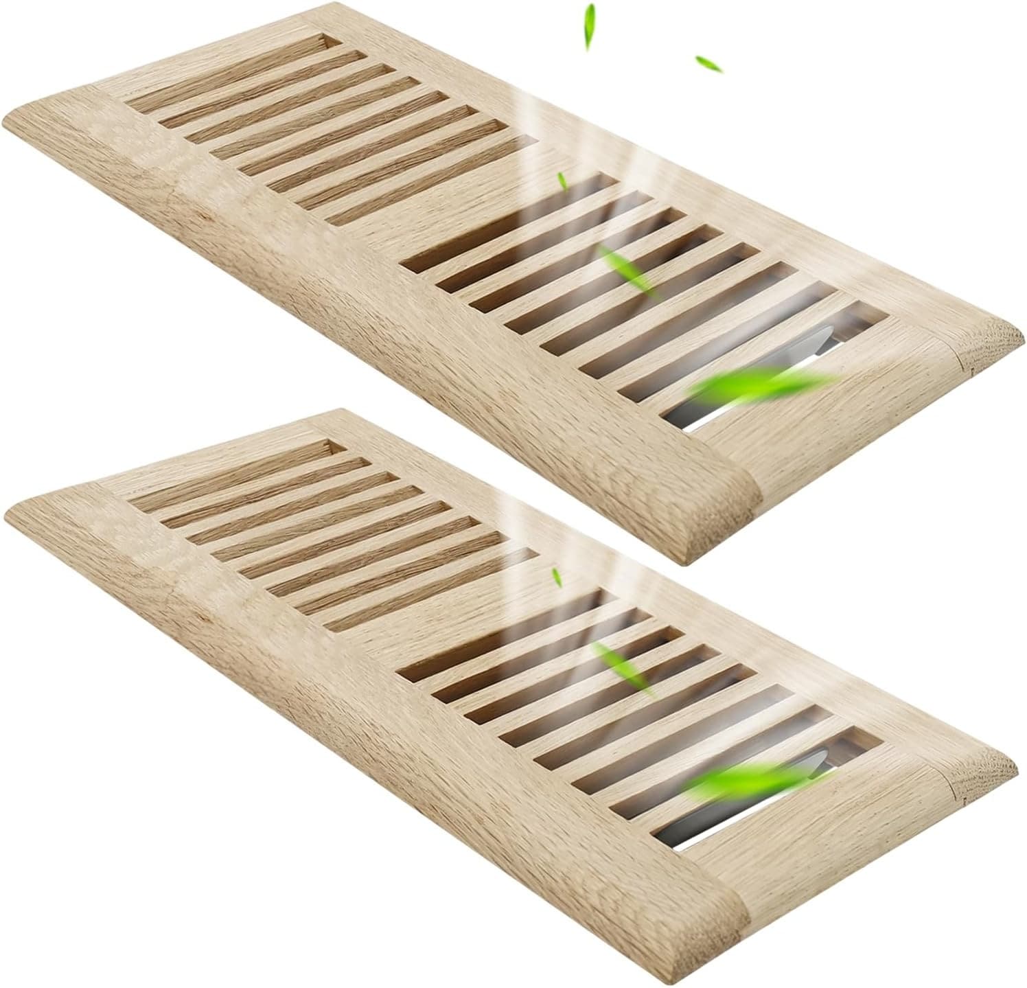 OGETFUUR 2-Pack White Oak Floor Register Vents with 4in x 10in Louvered Damper Cover for Home HVAC System featuring Adjustable Airflow
