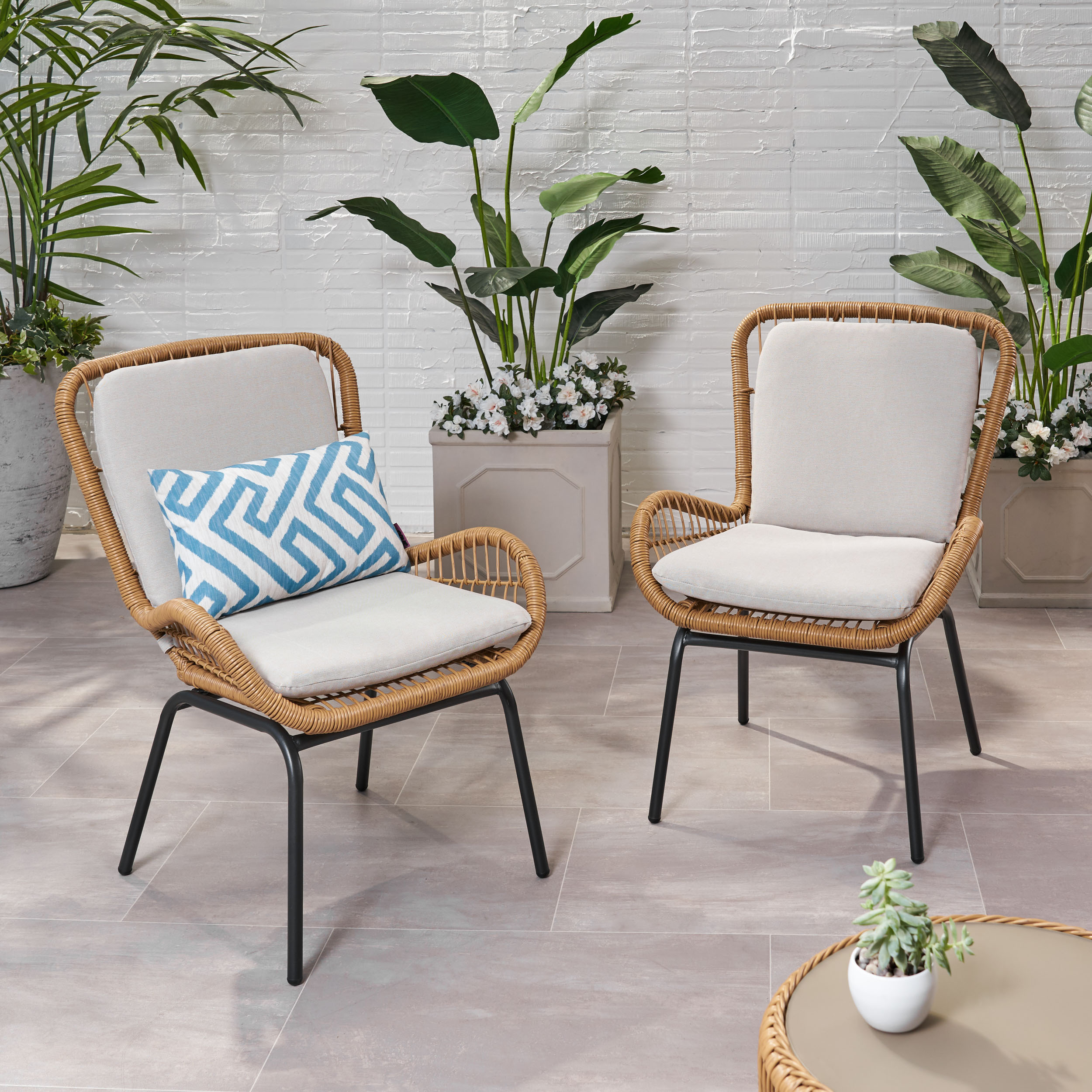 ModernLuxe 64877.00LBRN Mccaskill Patio Chair with Cushions Set of 2