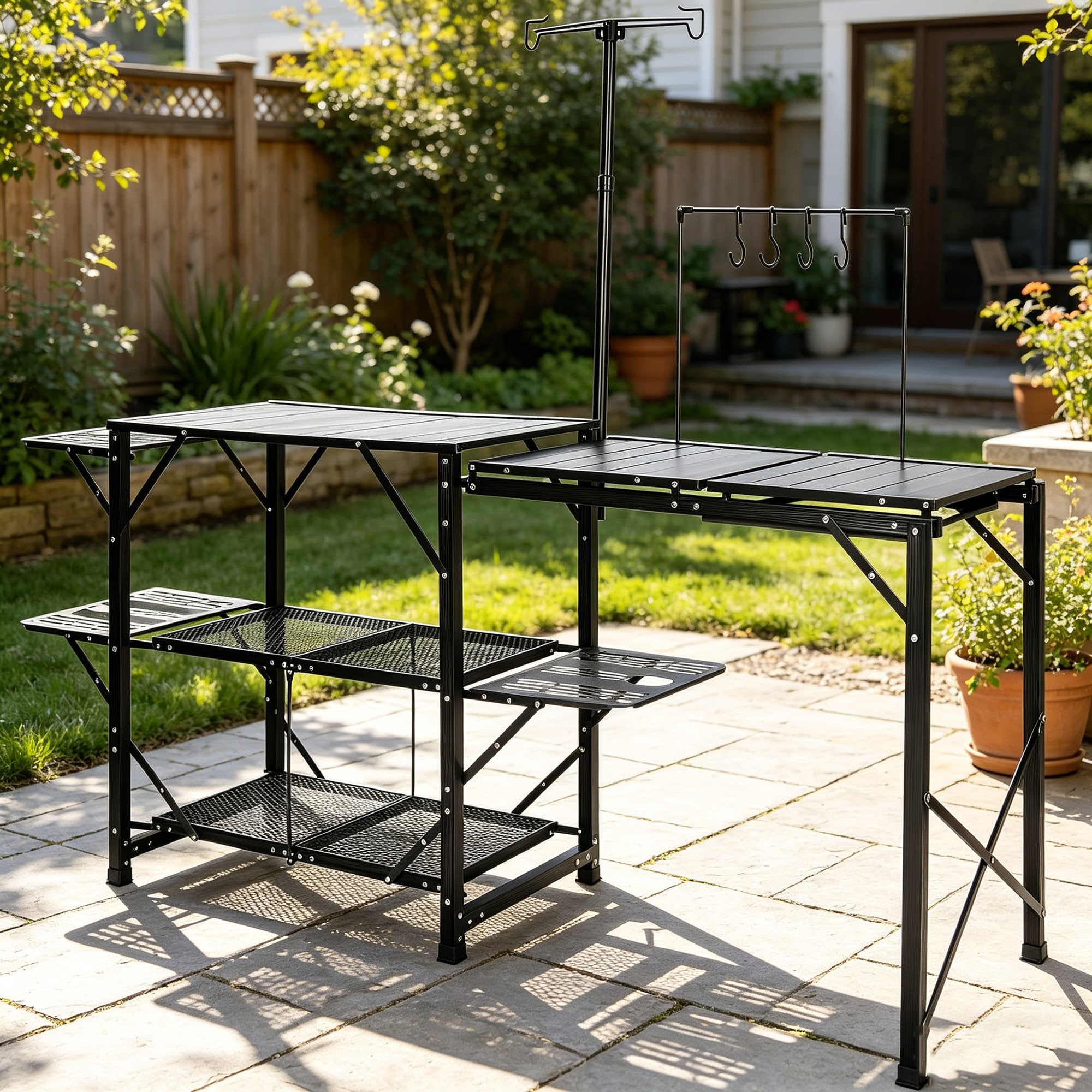 BABOOM - Folding Portable Cook Station Black Aluminum Folding Grill cart