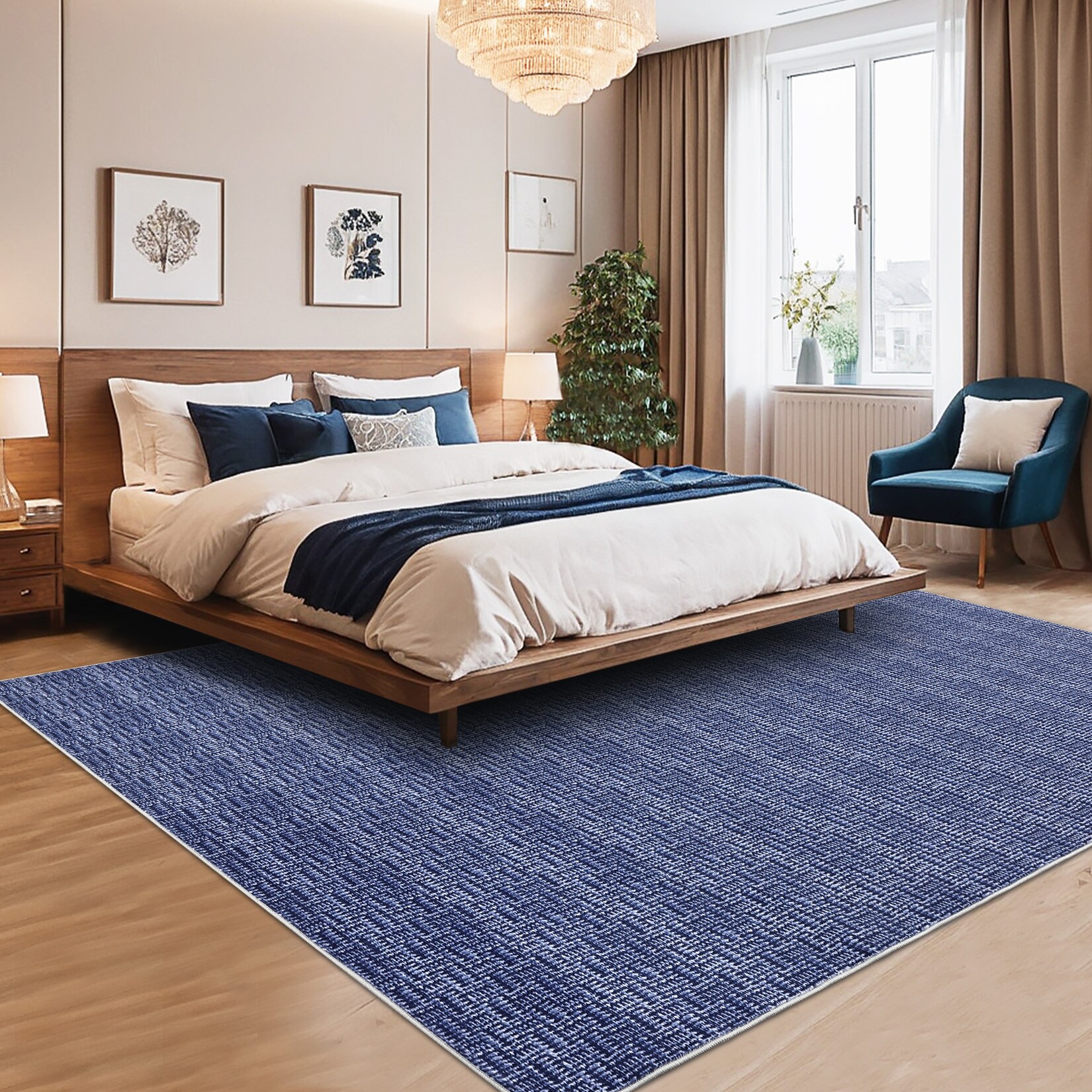 Garvee YXY-LO-PHO-338CNUW3 10 x 13 (ft) Loomed Polyester Blue Rectangular Indoor Solid Mid-Century Modern Machine washable Area rug