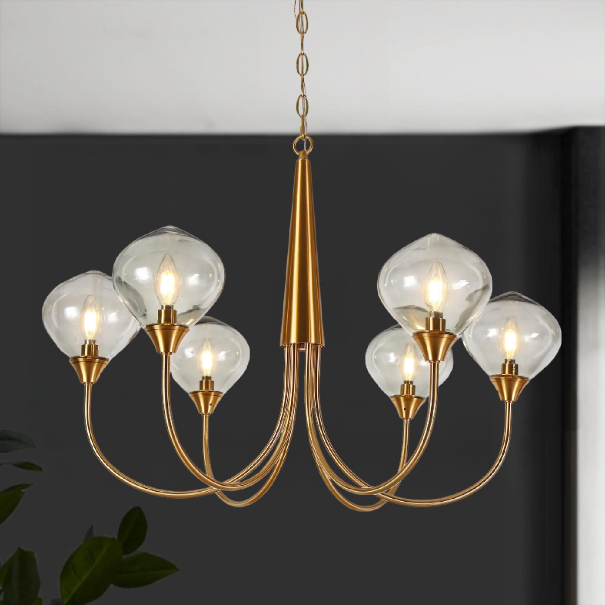 LNC Temporaneo 6-Light Polished Gold with Clear Glass Modern/Contemporary LED Dry Rated Chandelier | LAJRMVY520889C
