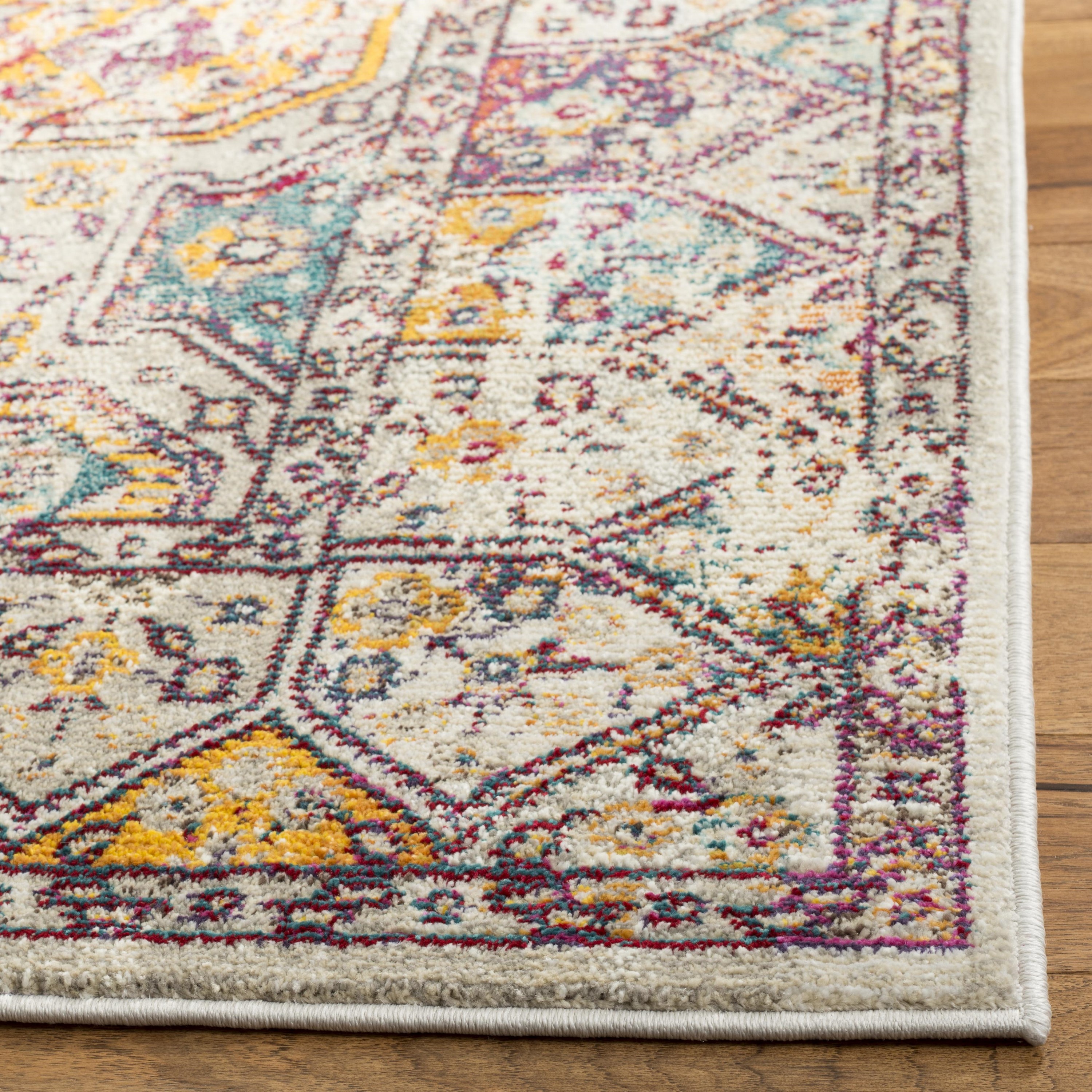Gray Multicolor Floral Motif Synthetic 9' x 12' Area Rug