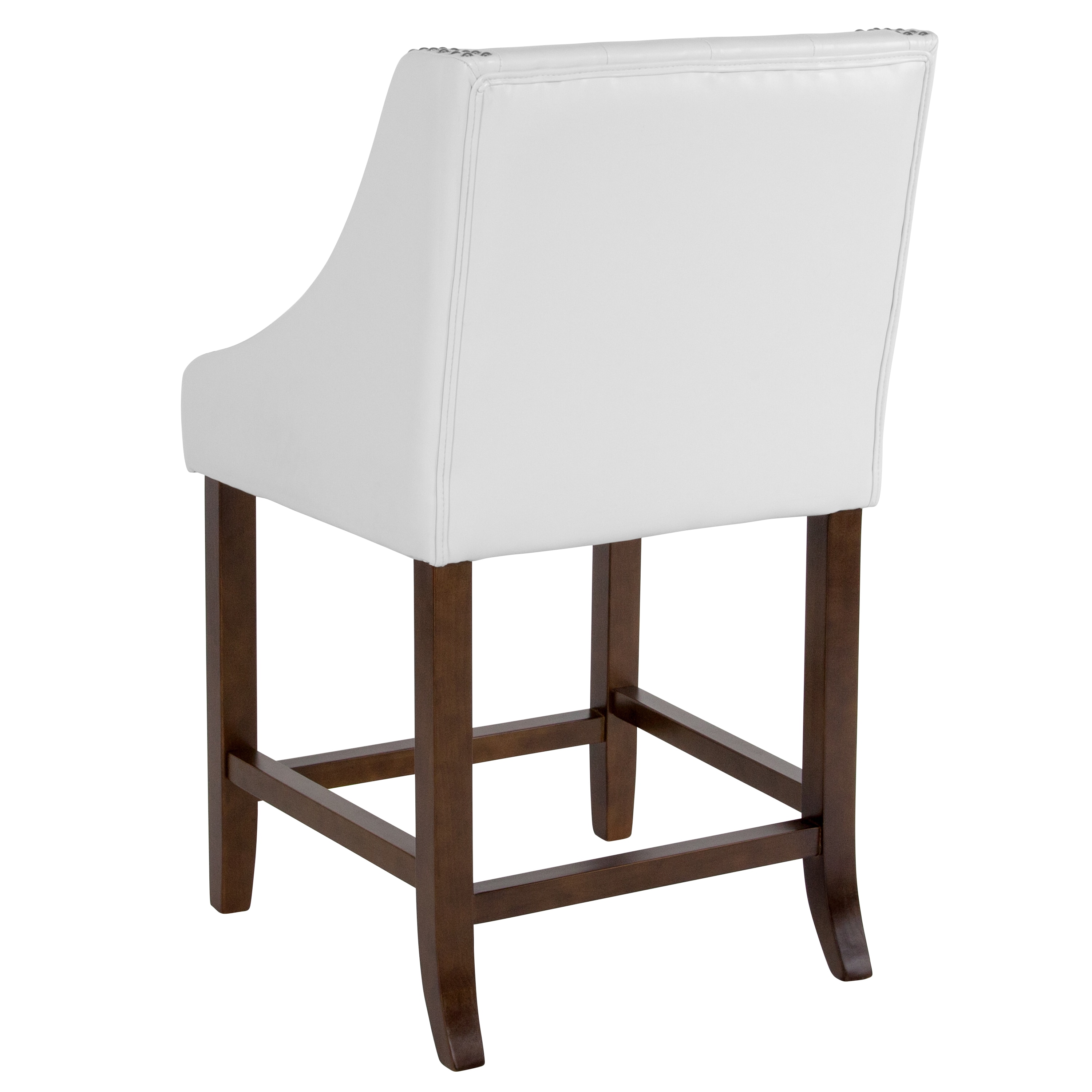 Walnut Wood and White Leather Swivel Saddle Stool, 32"