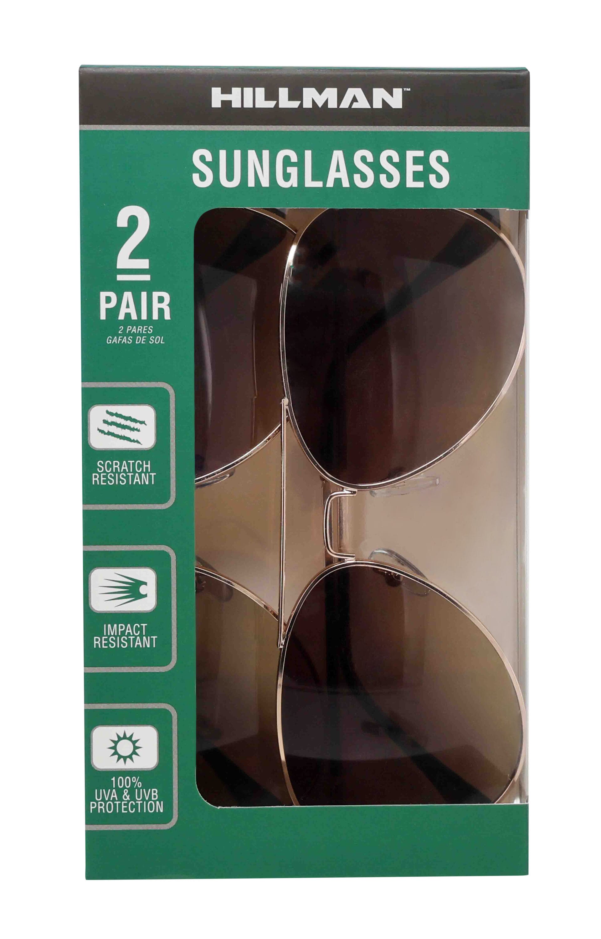Hillman 2HE-86938-9 2-Pair Value Pack Aviator Adult unisex Gold Steel Sunglasses