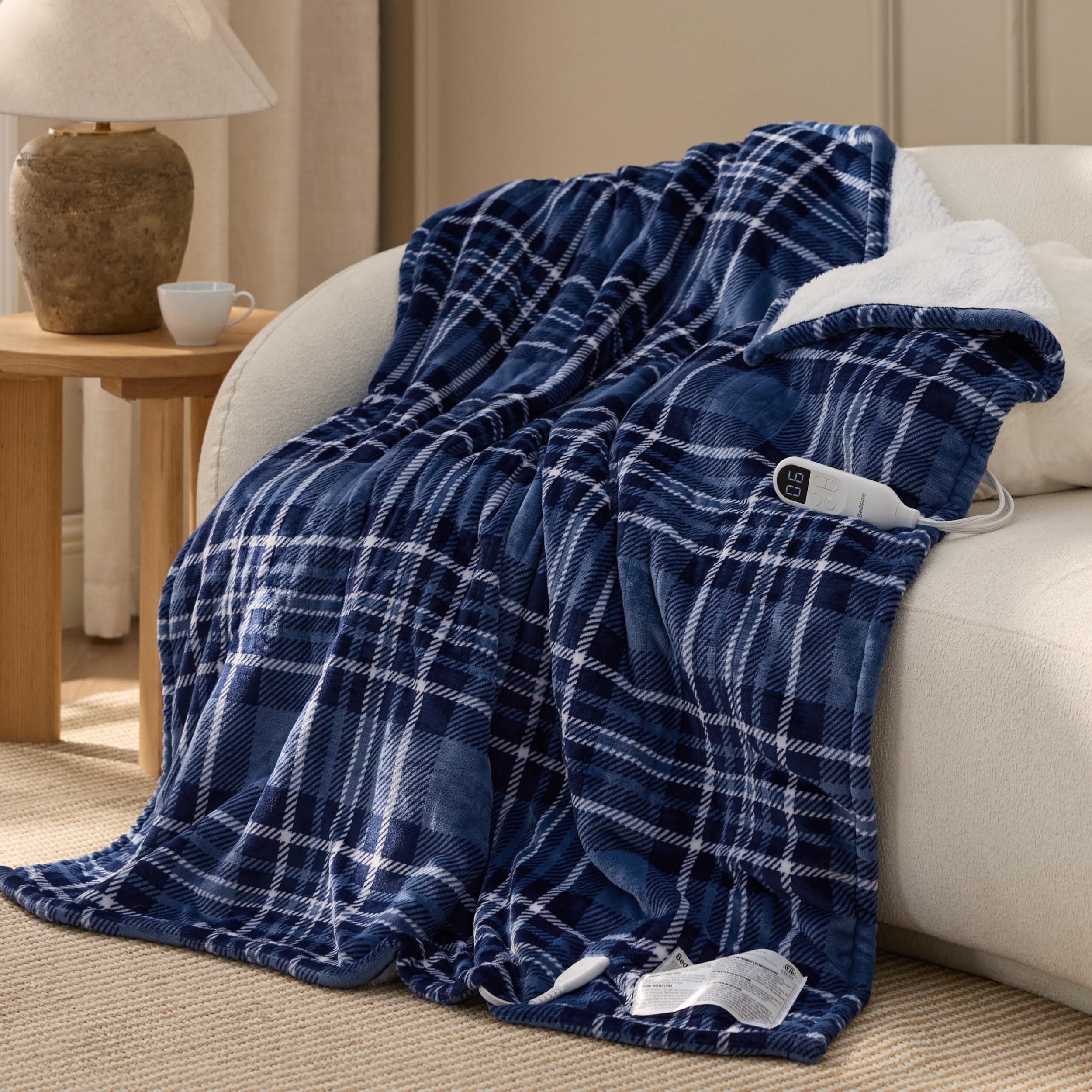Bedsure Flannel Sherpa Heated Blanket