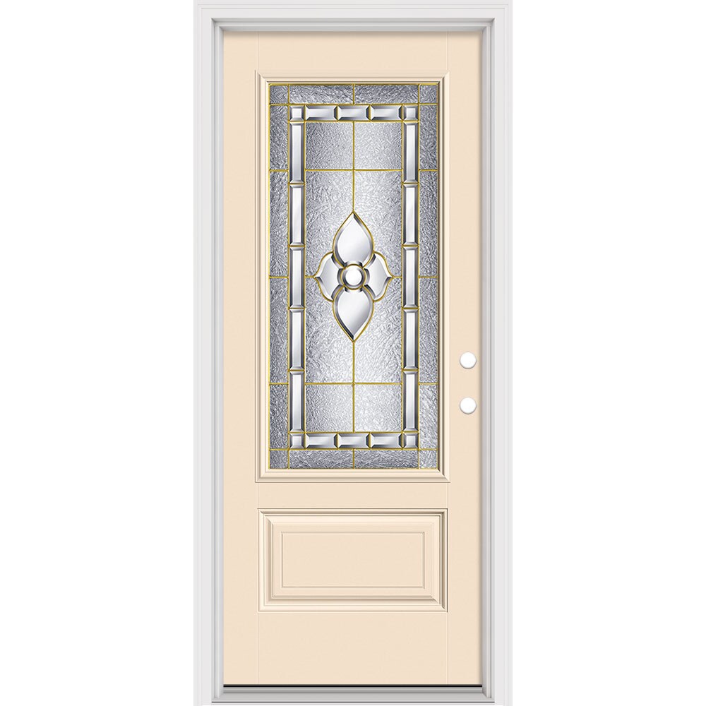 Masonite Georgian 32-in x 80-in x 4-9/16-in Fiberglass Left-Hand Inswing Bisque Painted Prehung Slab Front Door with Brickmould Solid Core in White -  631918