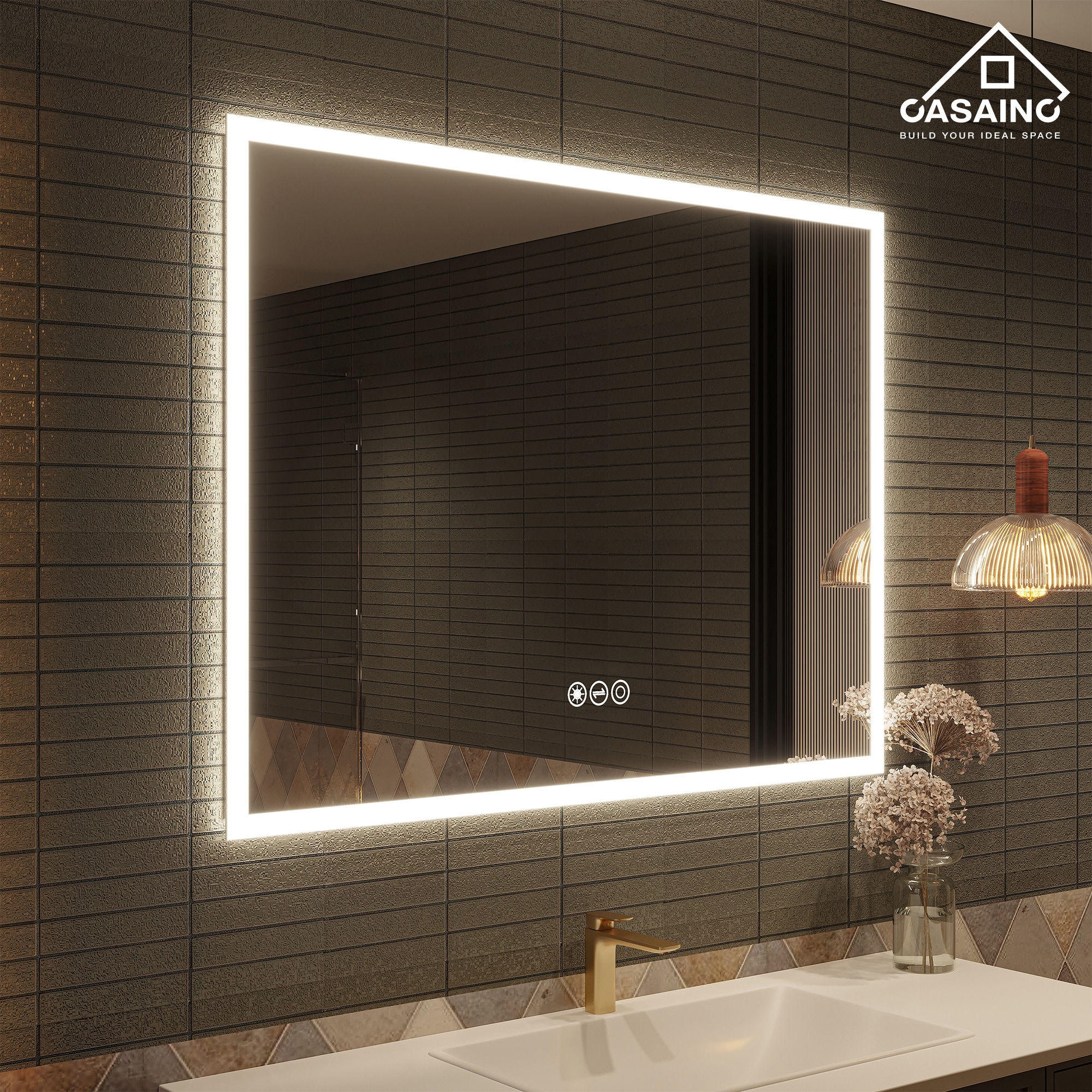 CASAINC Frameless LED bathroom mirror 48-in x 36-in LED Lighted Siver  Rectangular Fog Free Frameless Bathroom Vanity Mirror in the Bathroom  Mirrors department at