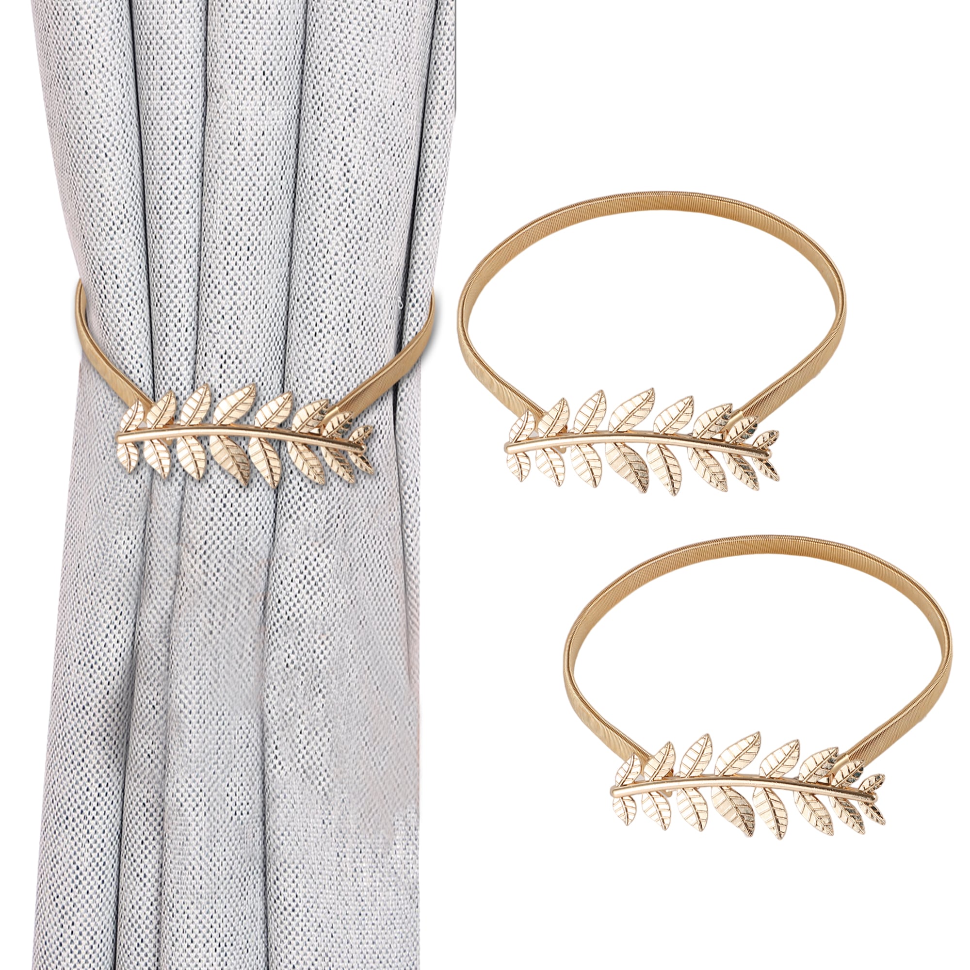 Unique Bargains - 2pcs Curtain Tieback Metal Curtain Holdback with Stretchy Wire Rope Leaf Carvin...