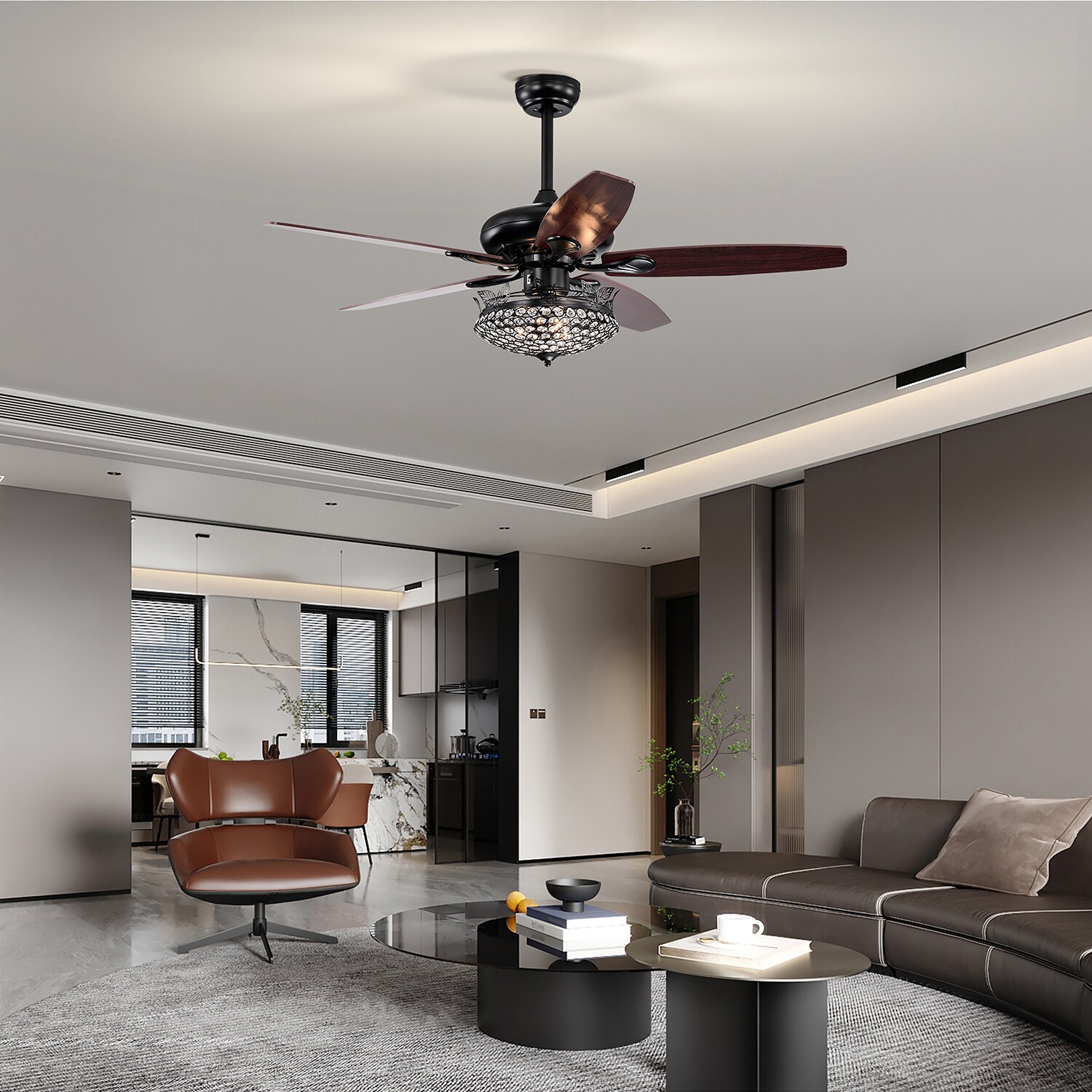 SINOFURN 52-in Black LED Indoor Fandelier Ceiling Fan with Light Remote ...